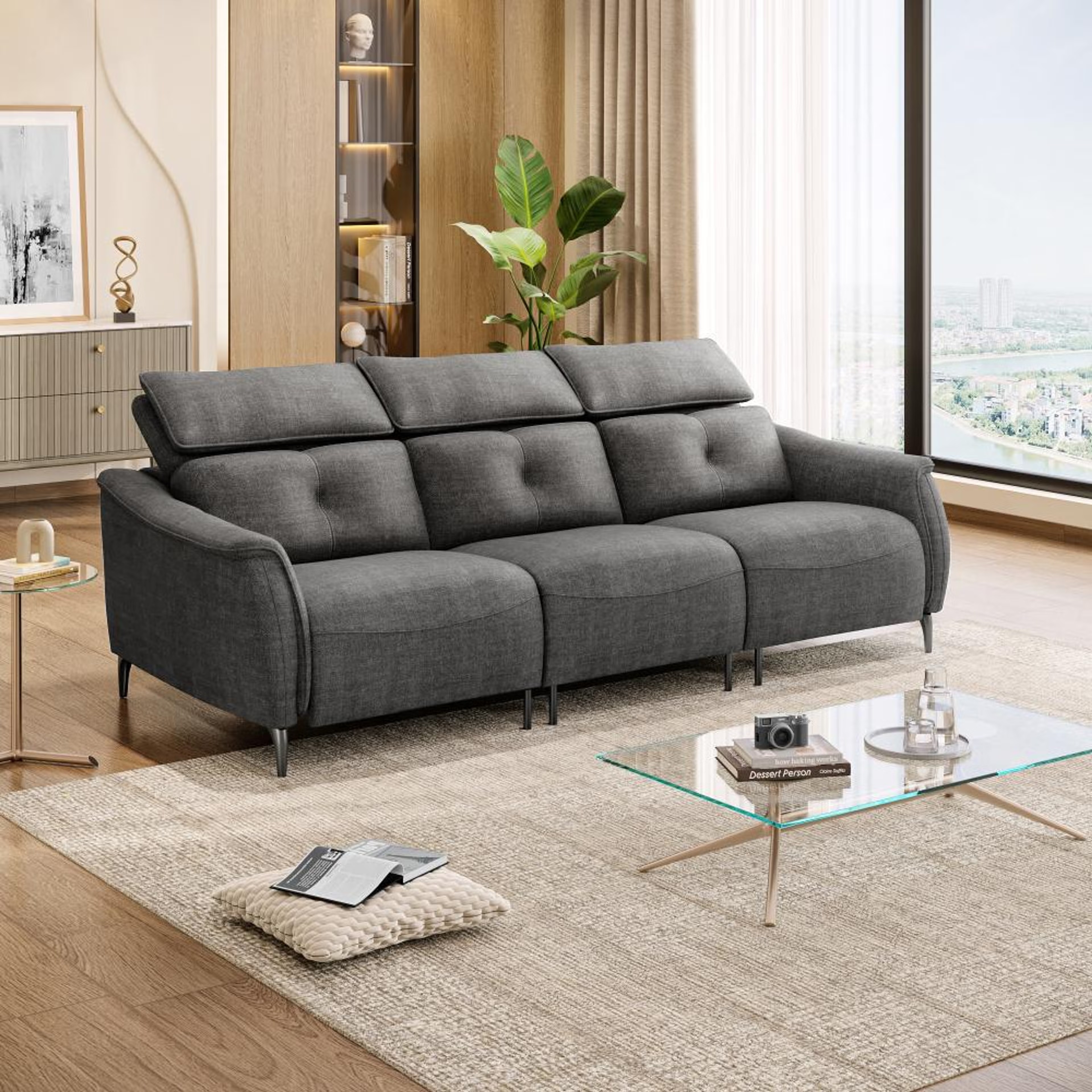 Wakefit Curacao Sofa Without Motion - Three Seater Regular, Without Motion, Three Seater, Graphite