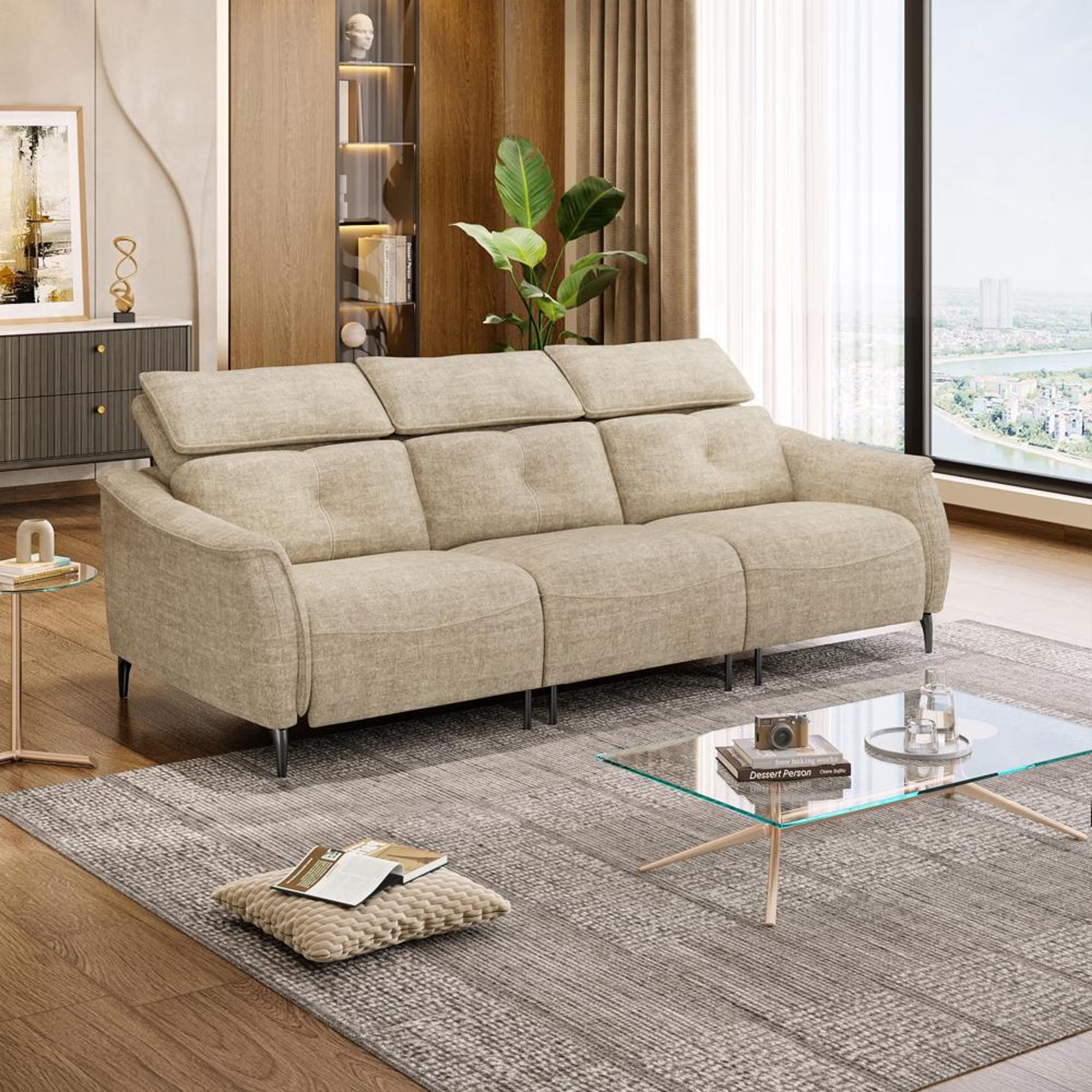 Wakefit Curacao Sofa Without Motion - Three Seater Regular, Without Motion, Three Seater, Beige