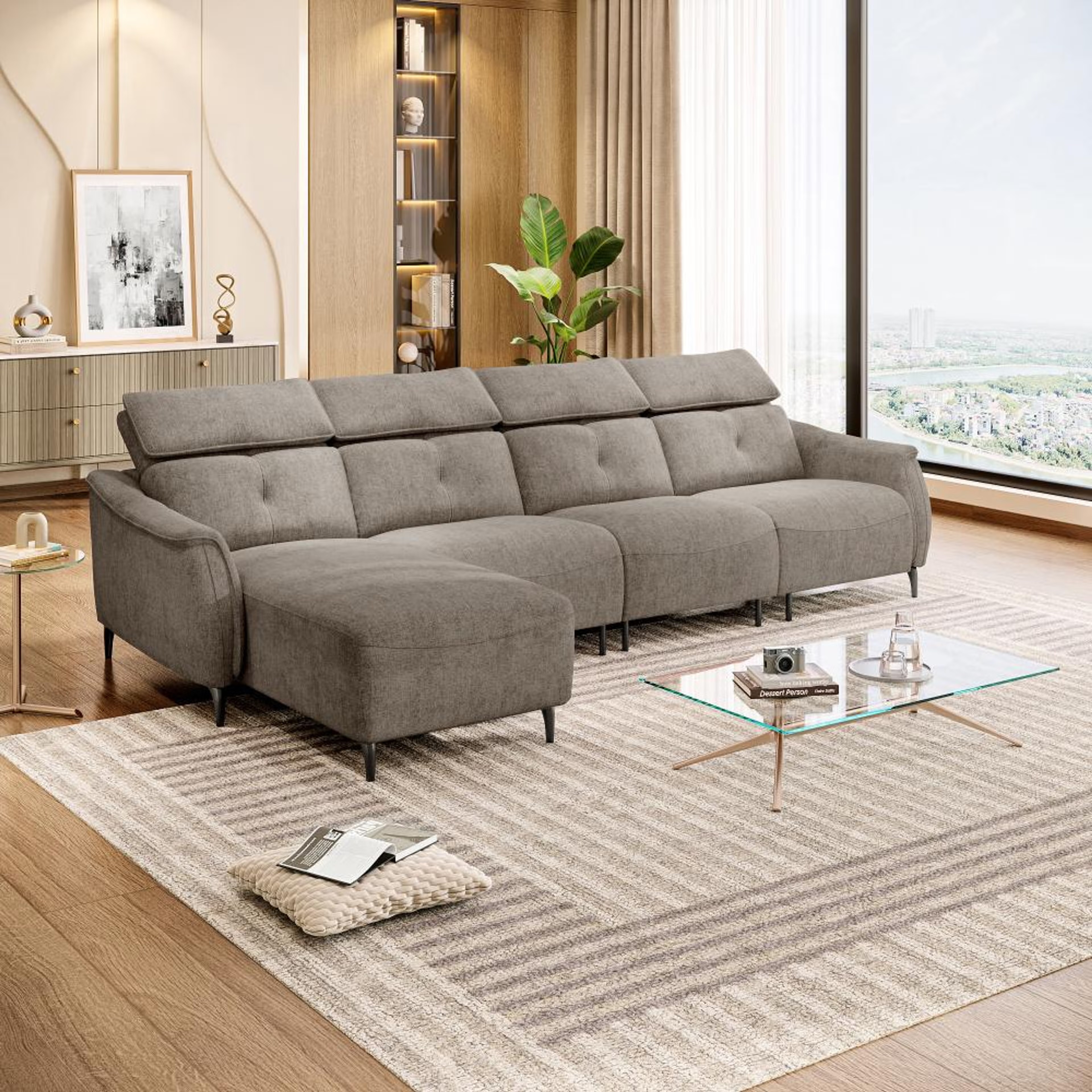 Wakefit Curacao L Shape Sofa Set Without Motion (3 Seater + Left Aligned Chaise) Sectional, Without Motion, Set (3 Seater + Left Aligned Chaise), Taupe