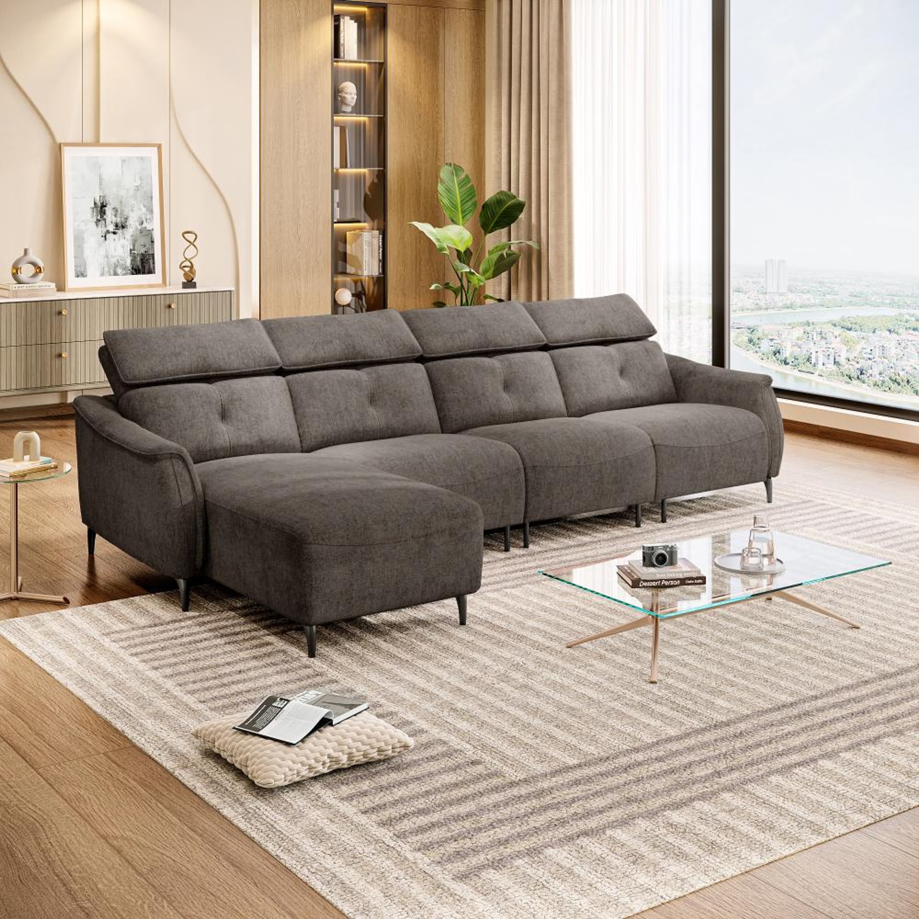 Home 41 Wakefit Curacao L Shape Sofa Set Without Motion (3 Seater + Left Aligned Chaise) Sectional, Without Motion, Set (3 Seater + Left Aligned Chaise), Brown