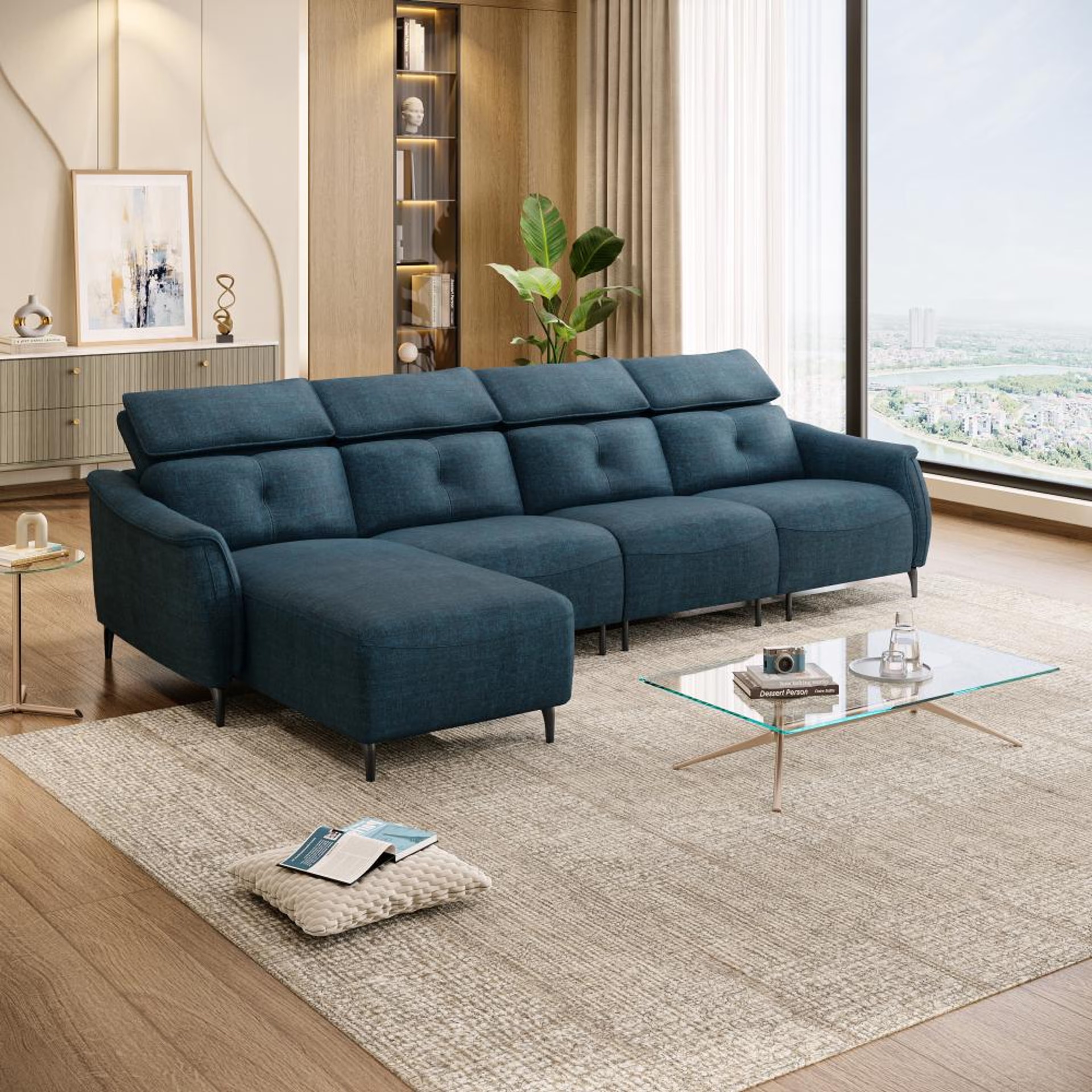 Home 28 Wakefit Curacao L Shape Sofa Set Without Motion (3 Seater + Left Aligned Chaise) Sectional, Without Motion, Set (3 Seater + Left Aligned Chaise), Deep Ocean