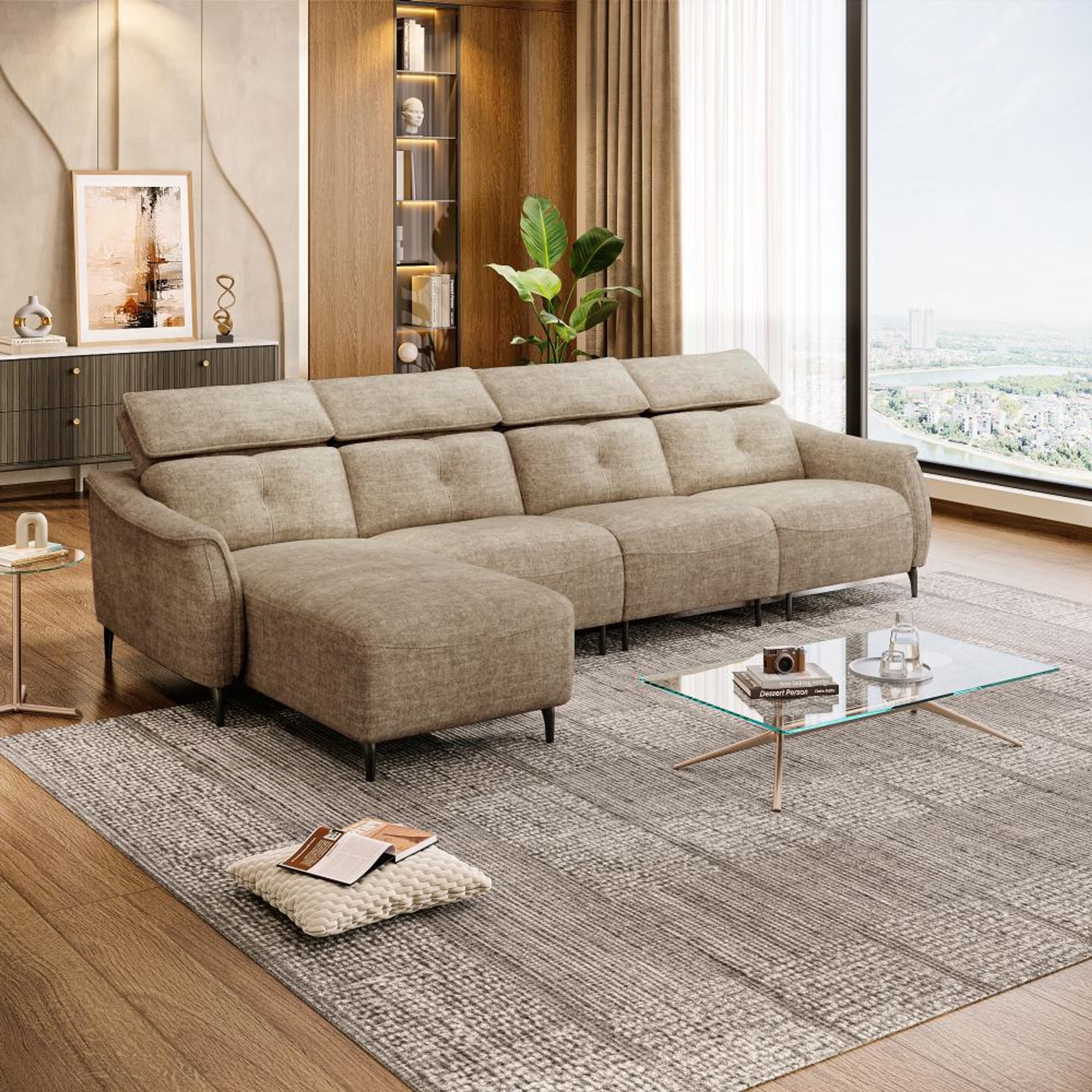 Home 25 Wakefit Curacao L Shape Sofa Set Without Motion (3 Seater + Left Aligned Chaise) Sectional, Without Motion, Set (3 Seater + Left Aligned Chaise), Taupe