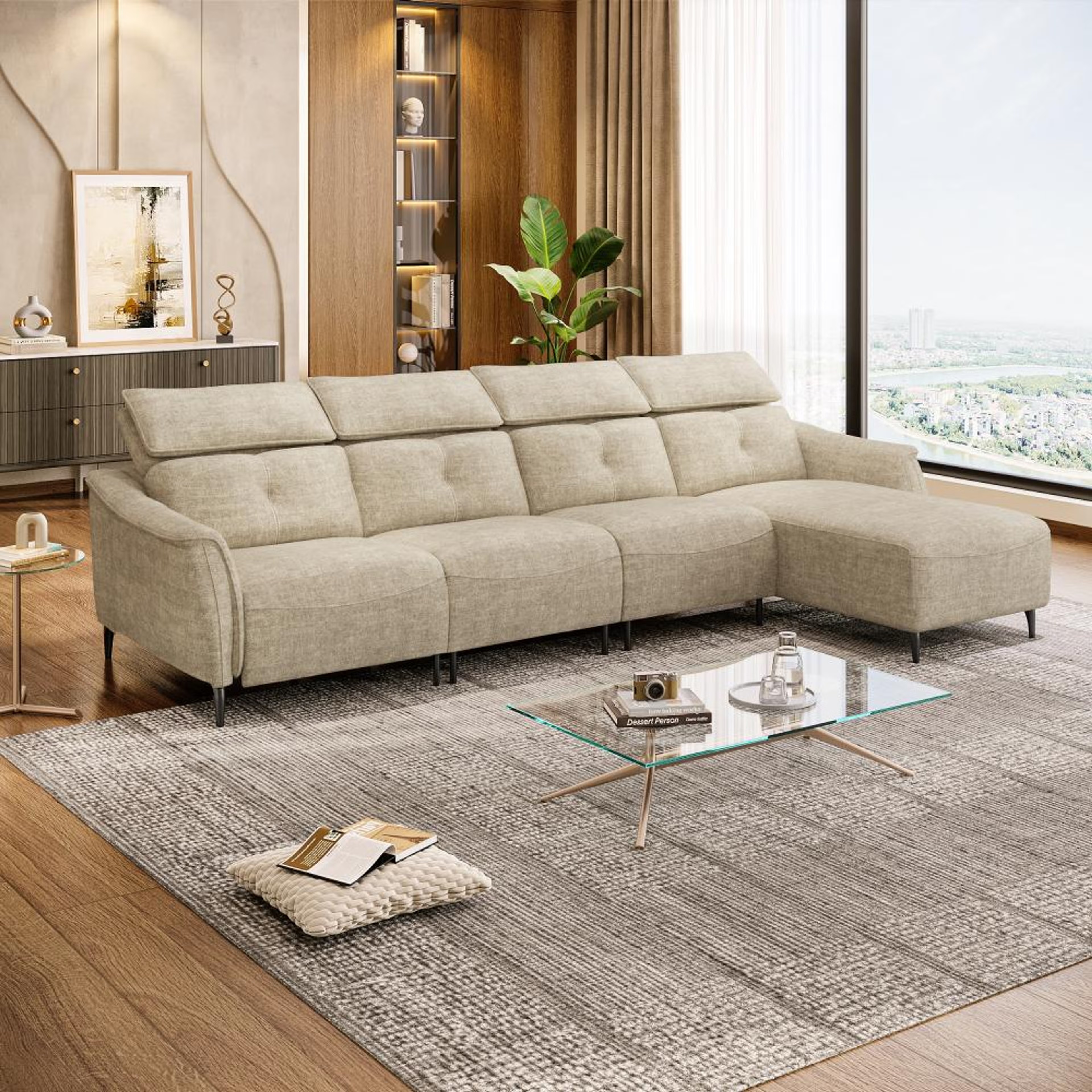 Home 31 Wakefit Curacao L Shape Sofa Set Without Motion (3 Seater + Right Aligned Chaise) Sectional, Without Motion, Set (3 Seater + Right Aligned Chaise), Beige