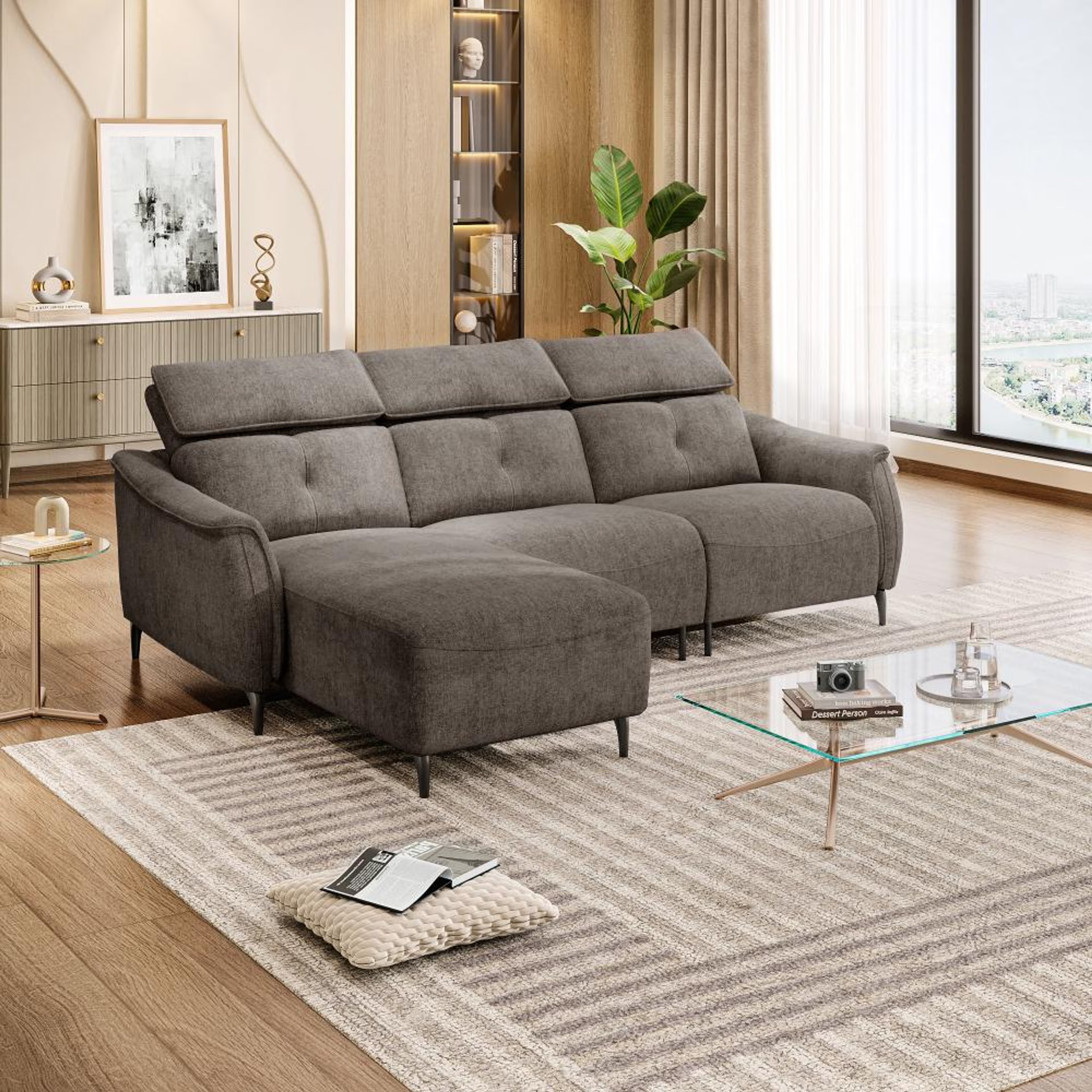 Wakefit Curacao L Shape Sofa Set Without Motion (2 Seater + Left Aligned Chaise) Sectional, Without Motion, Set (2 Seater + Left Aligned Chaise), Grey