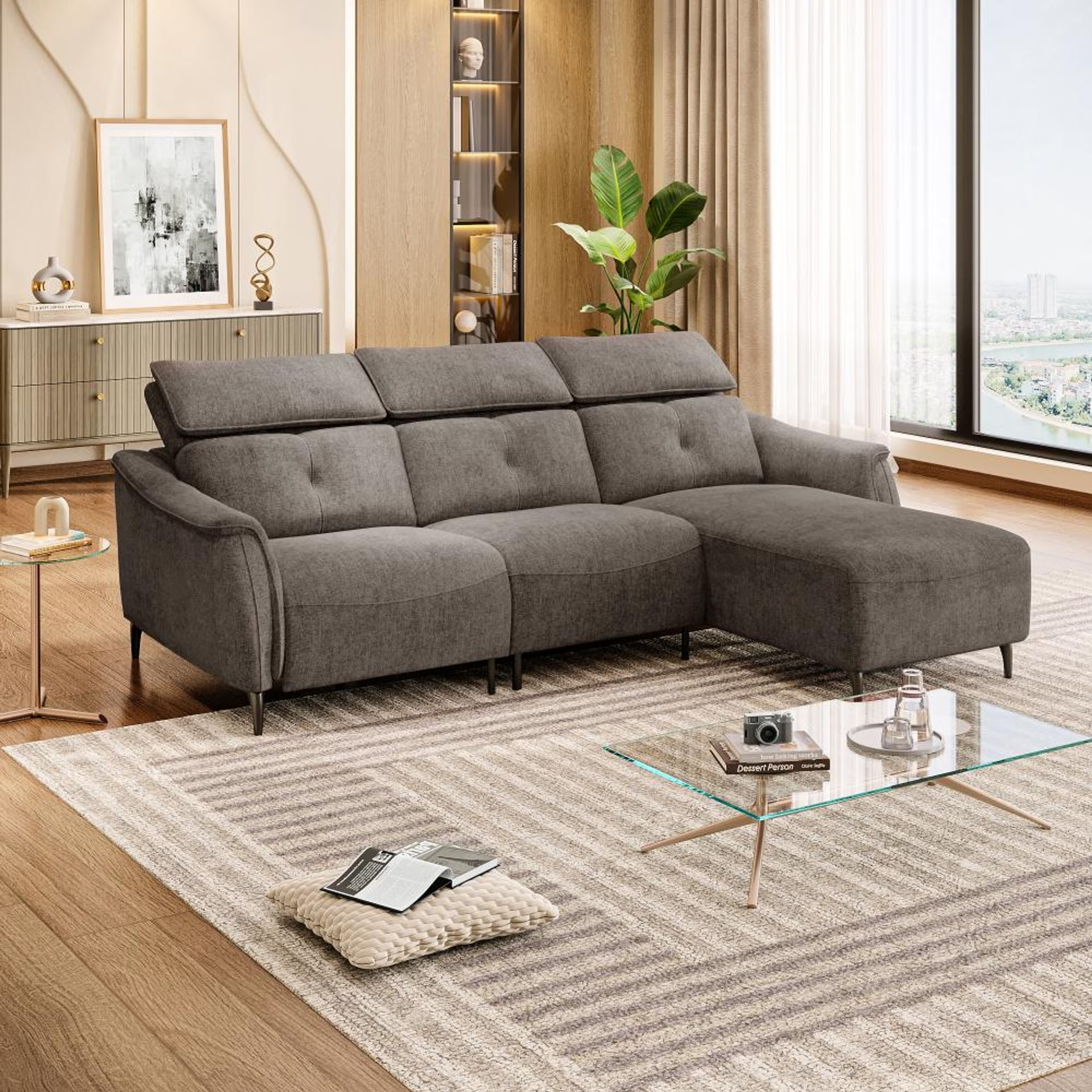 Home 37 Wakefit Curacao L Shape Sofa Set Without Motion (2 Seater + Right Aligned Chaise) Sectional, Without Motion, Set (2 Seater + Right Aligned Chaise), Grey