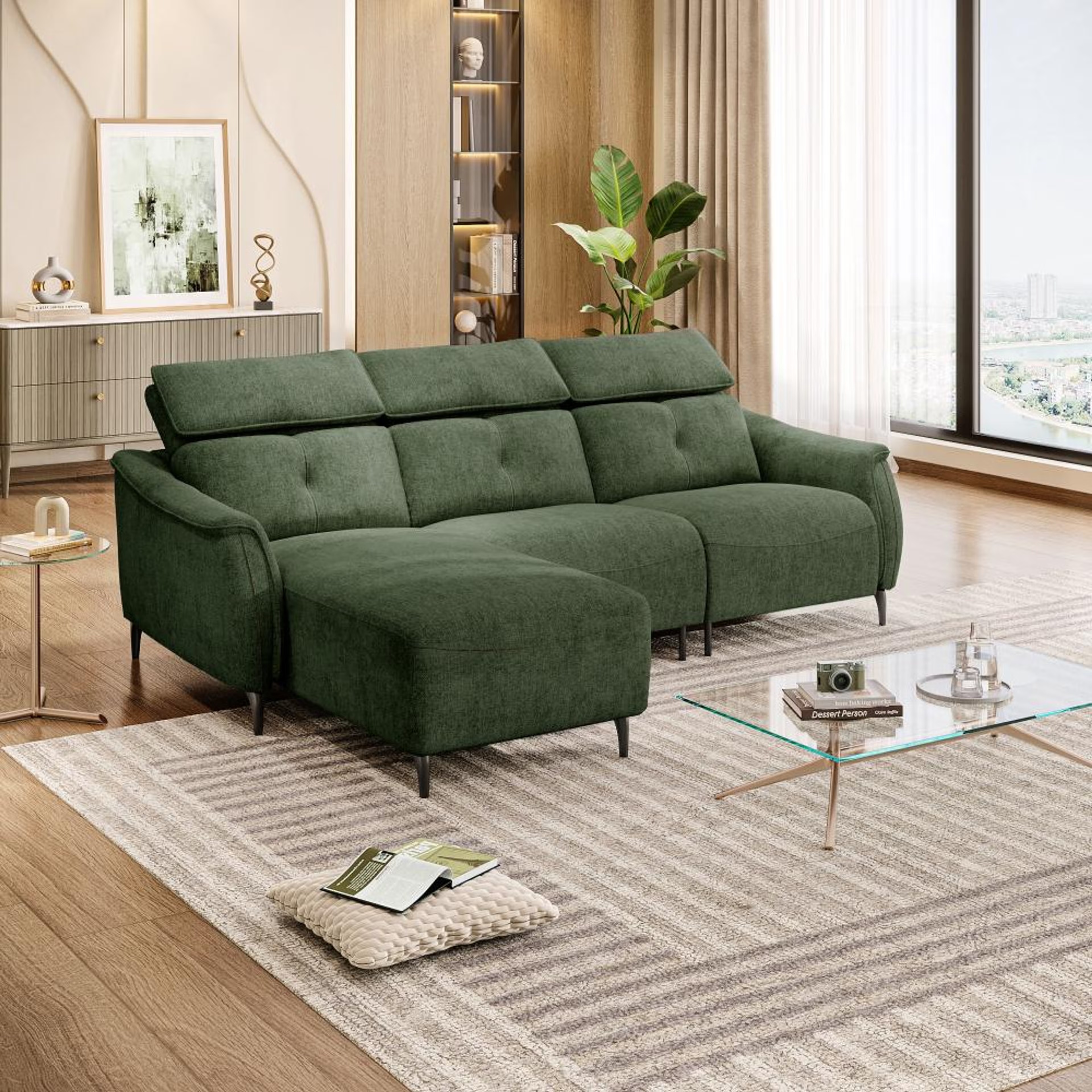 Wakefit Curacao L Shape Sofa Set Without Motion (2 Seater + Left Aligned Chaise) Sectional, Without Motion, Set (2 Seater + Left Aligned Chaise), Green