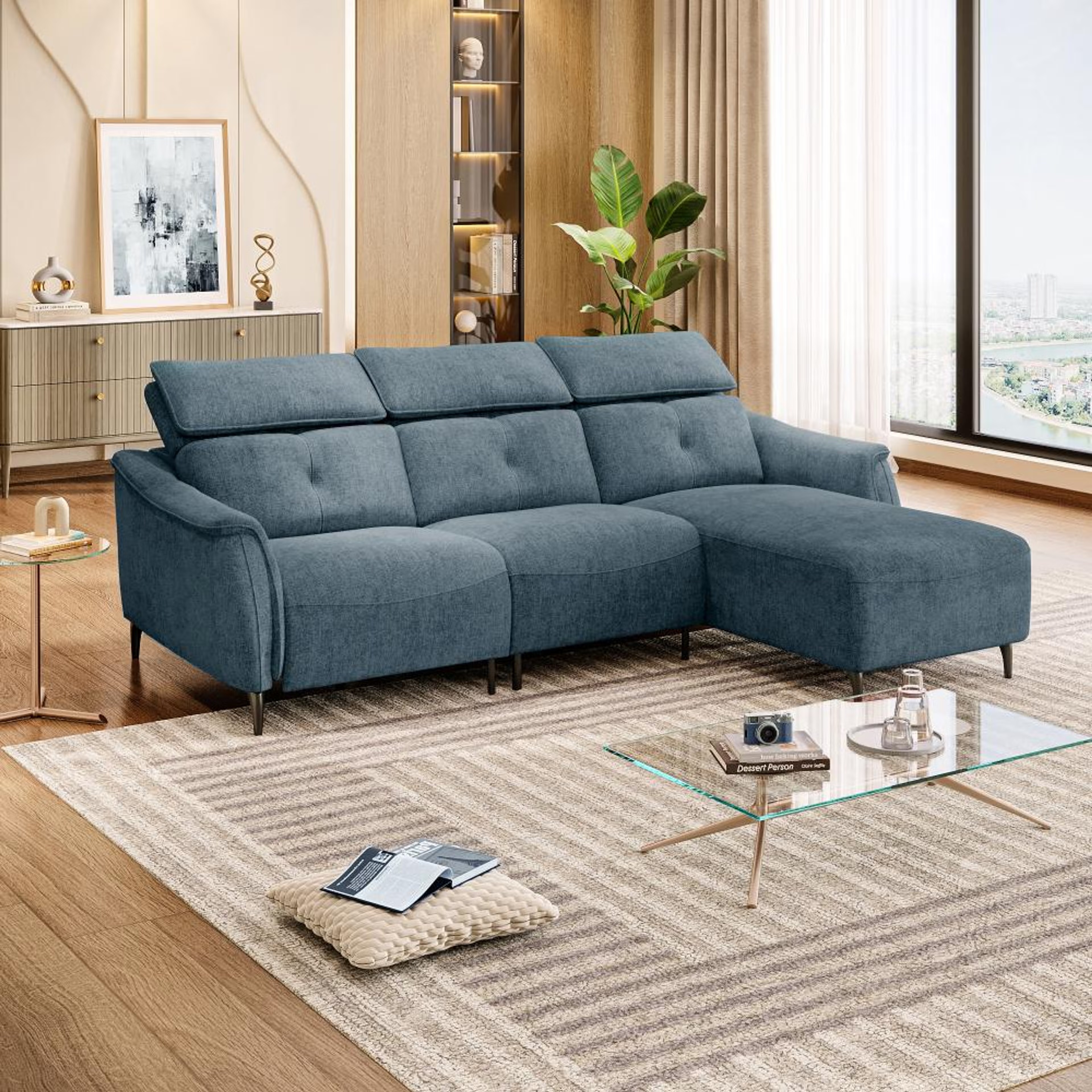 Home 25 Wakefit Curacao L Shape Sofa Set Without Motion (2 Seater + Right Aligned Chaise) Sectional, Without Motion, Set (2 Seater + Right Aligned Chaise), Blue