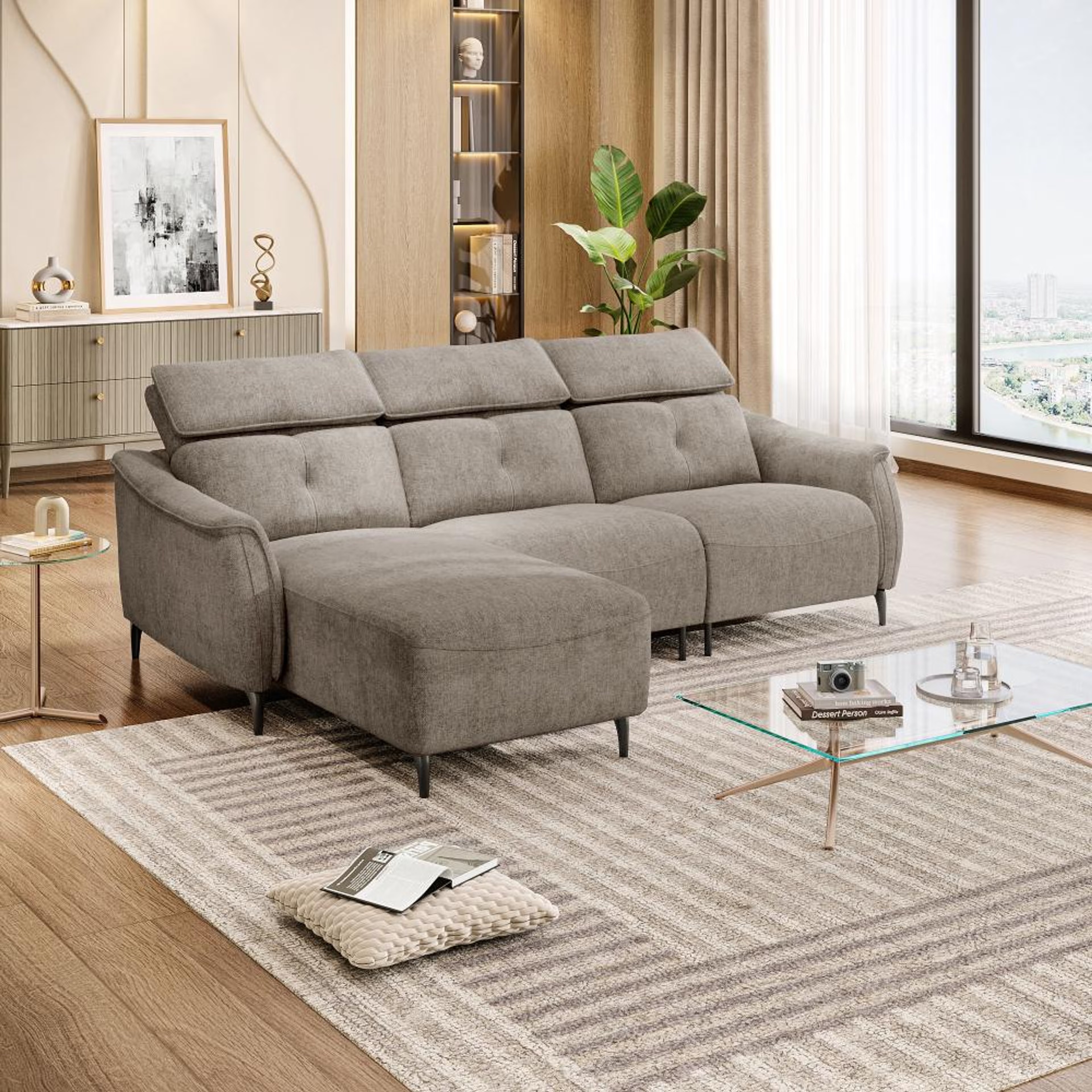 Home 37 Wakefit Curacao L Shape Sofa Set Without Motion (2 Seater + Left Aligned Chaise) Sectional, Without Motion, Set (2 Seater + Left Aligned Chaise), Taupe