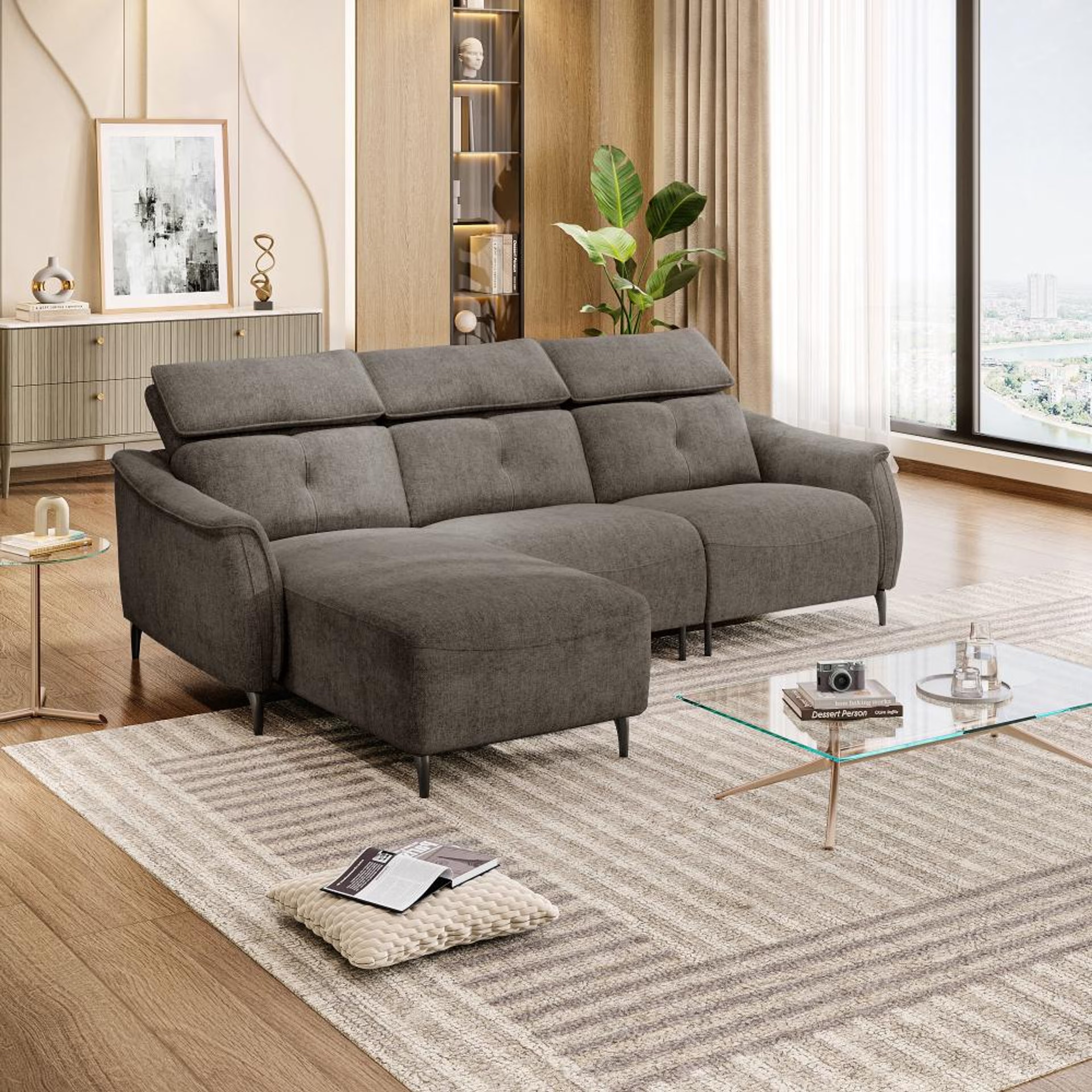 Home 36 Wakefit Curacao L Shape Sofa Set Without Motion (2 Seater + Left Aligned Chaise) Sectional, Without Motion, Set (2 Seater + Left Aligned Chaise), Brown