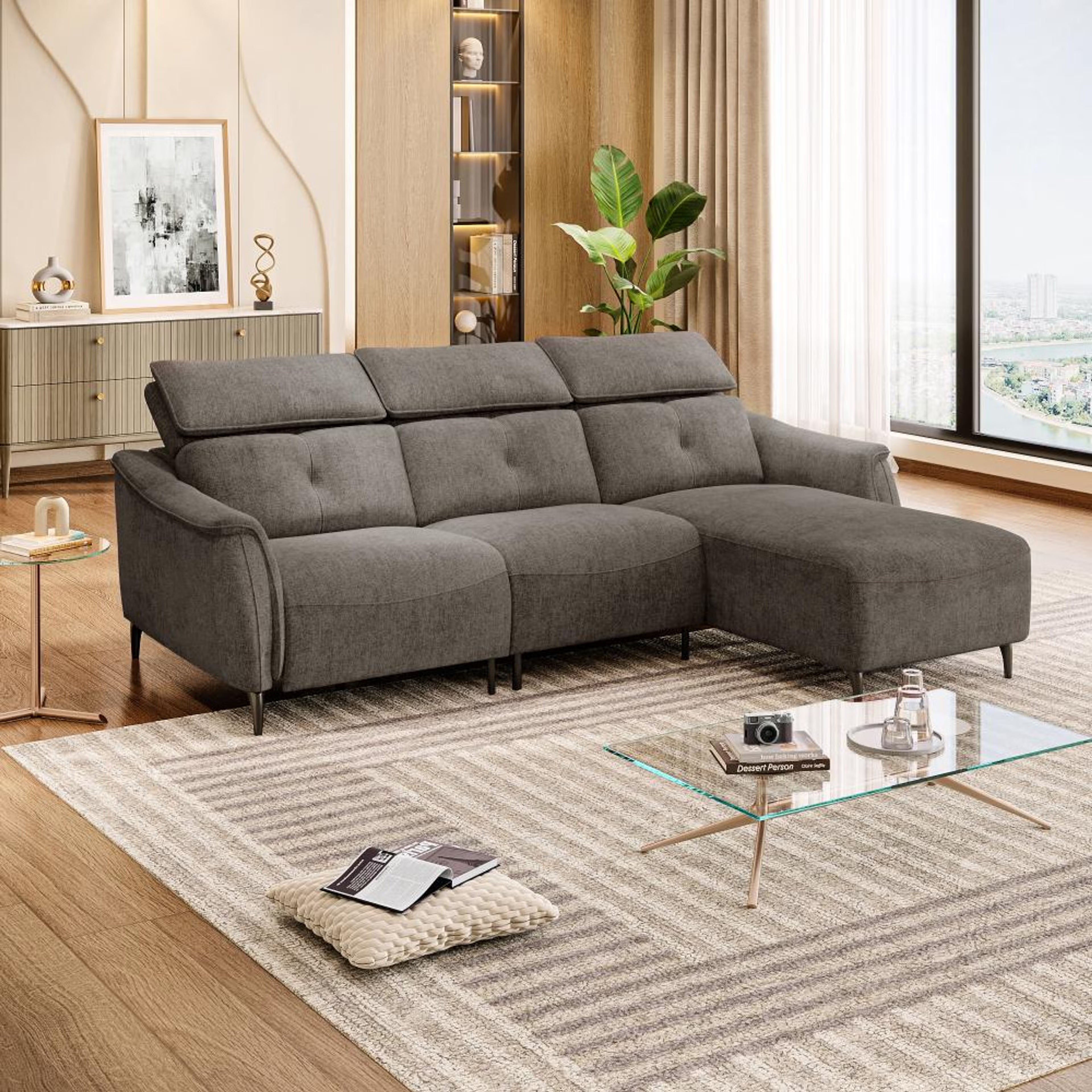 Wakefit Curacao L Shape Sofa Set Without Motion (2 Seater + Right Aligned Chaise) Sectional, Without Motion, Set (2 Seater + Right Aligned Chaise), Brown