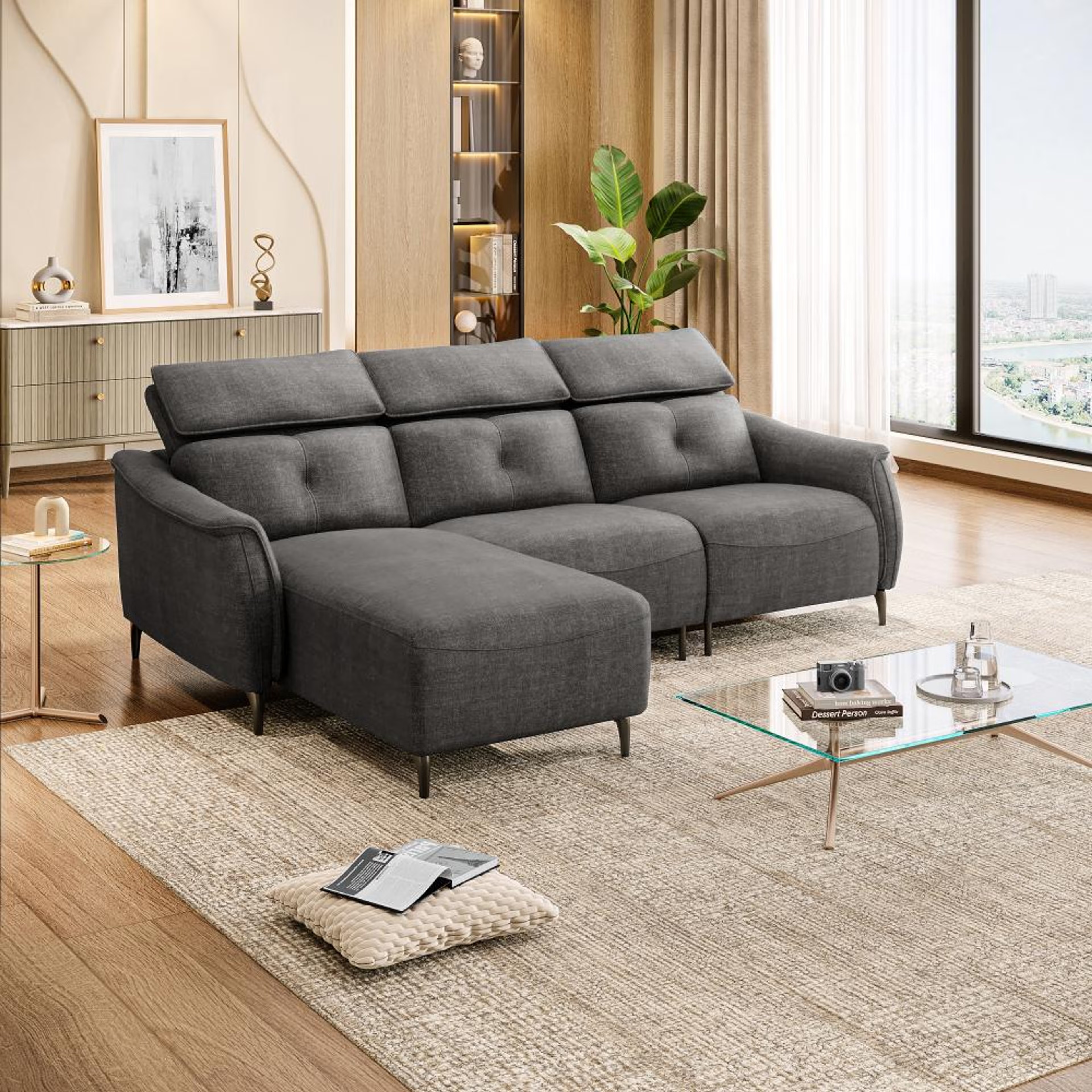 Home 25 Wakefit Curacao L Shape Sofa Set Without Motion (2 Seater + Left Aligned Chaise) Sectional, Without Motion, Set (2 Seater + Left Aligned Chaise), Graphite