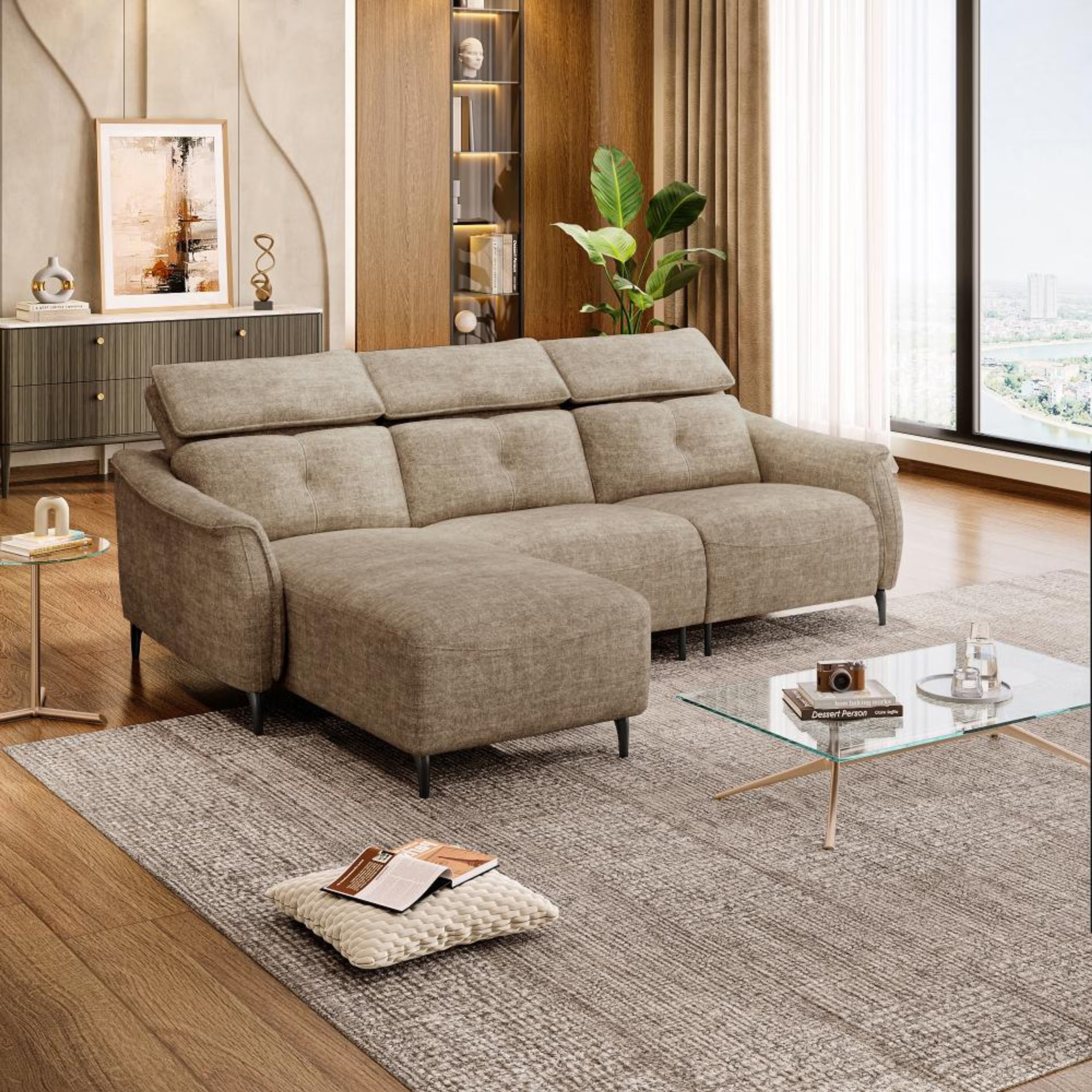 Home 25 Wakefit Curacao L Shape Sofa Set Without Motion (2 Seater + Left Aligned Chaise) Sectional, Without Motion, Set (2 Seater + Left Aligned Chaise), Taupe