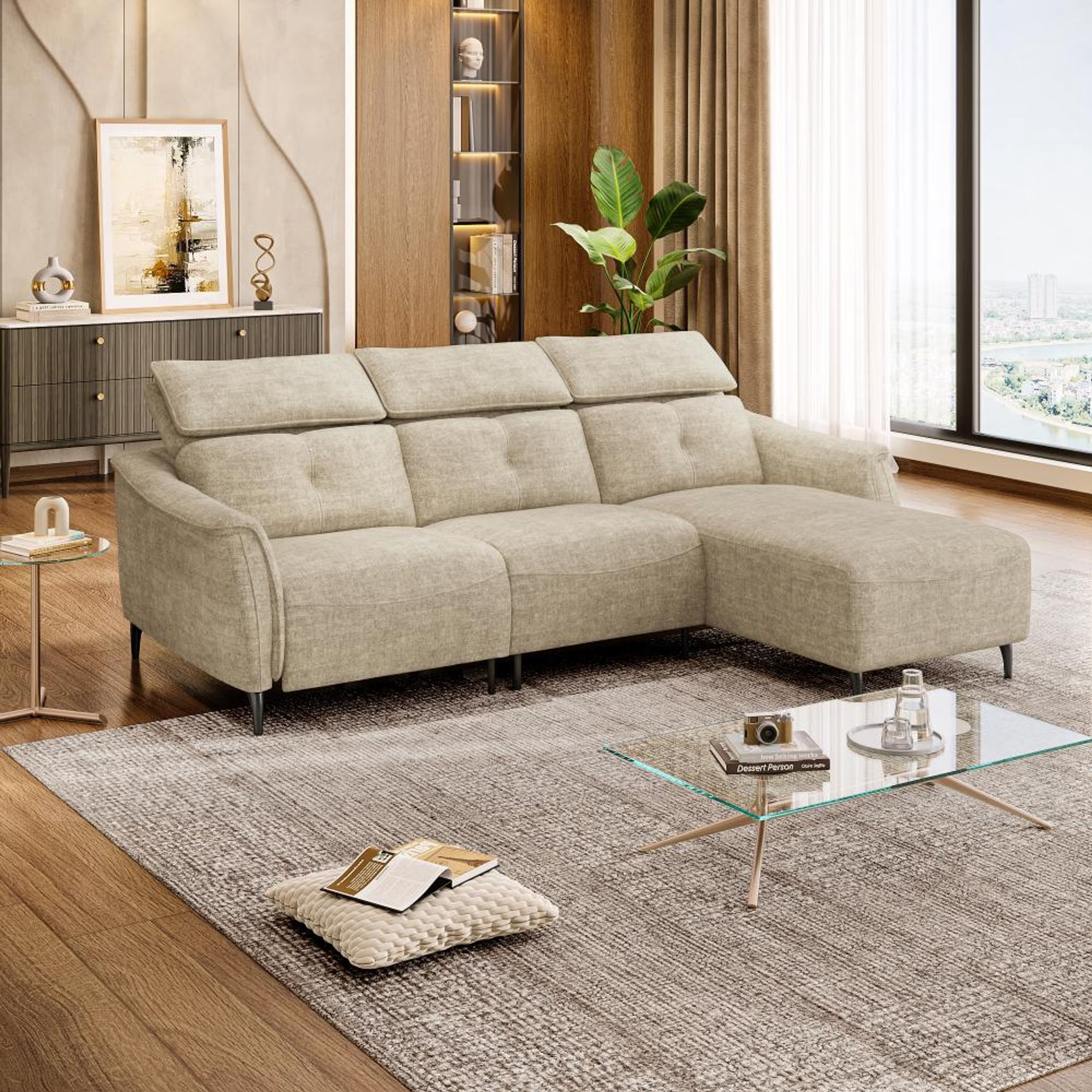 Wakefit Curacao L Shape Sofa Set Without Motion (2 Seater + Right Aligned Chaise) Sectional, Without Motion, Set (2 Seater + Right Aligned Chaise), Beige
