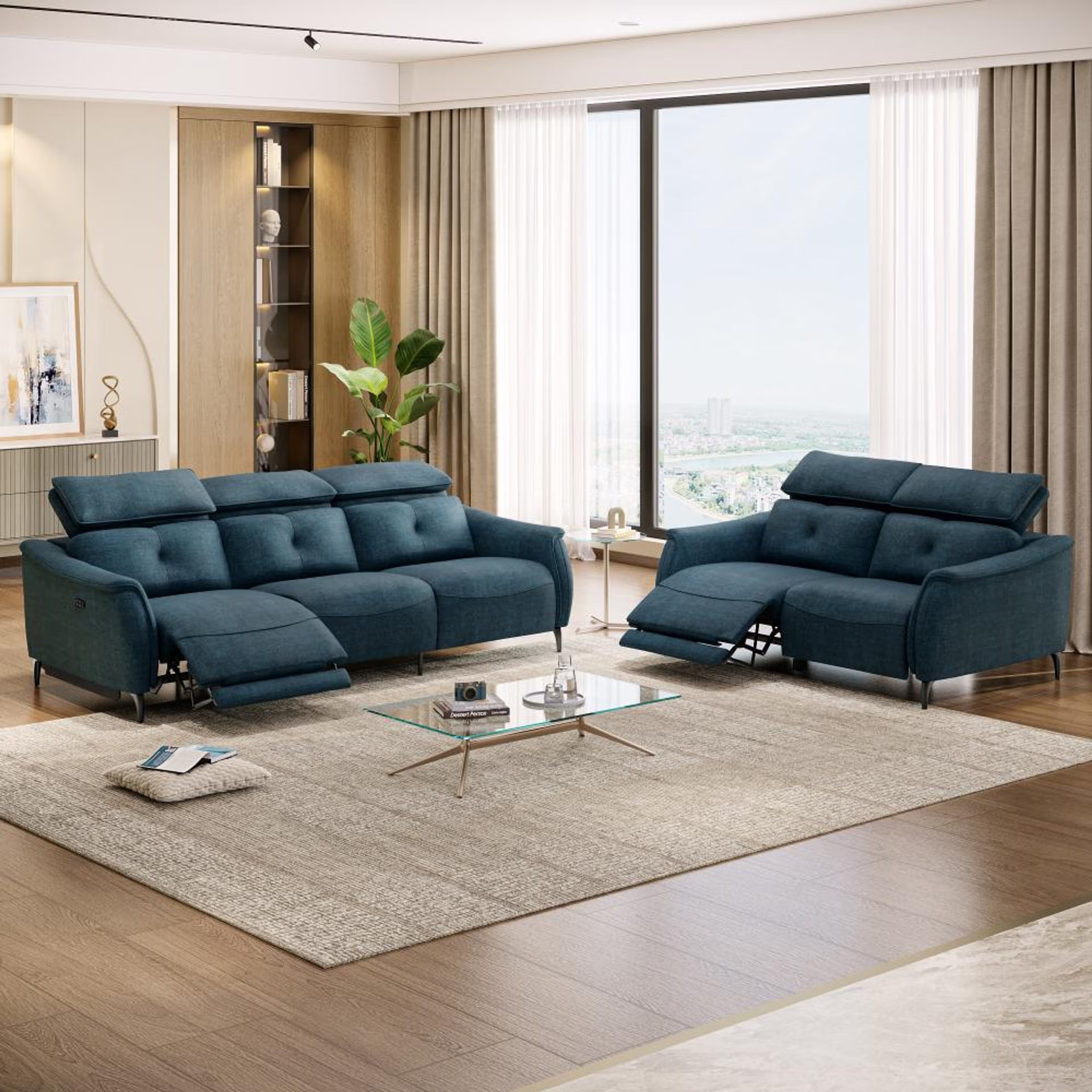 Wakefit Curacao With Motion Sofa Set (3+2) Seater Regular, With Motion, Set (3+2 Left Motion), Deep Ocean