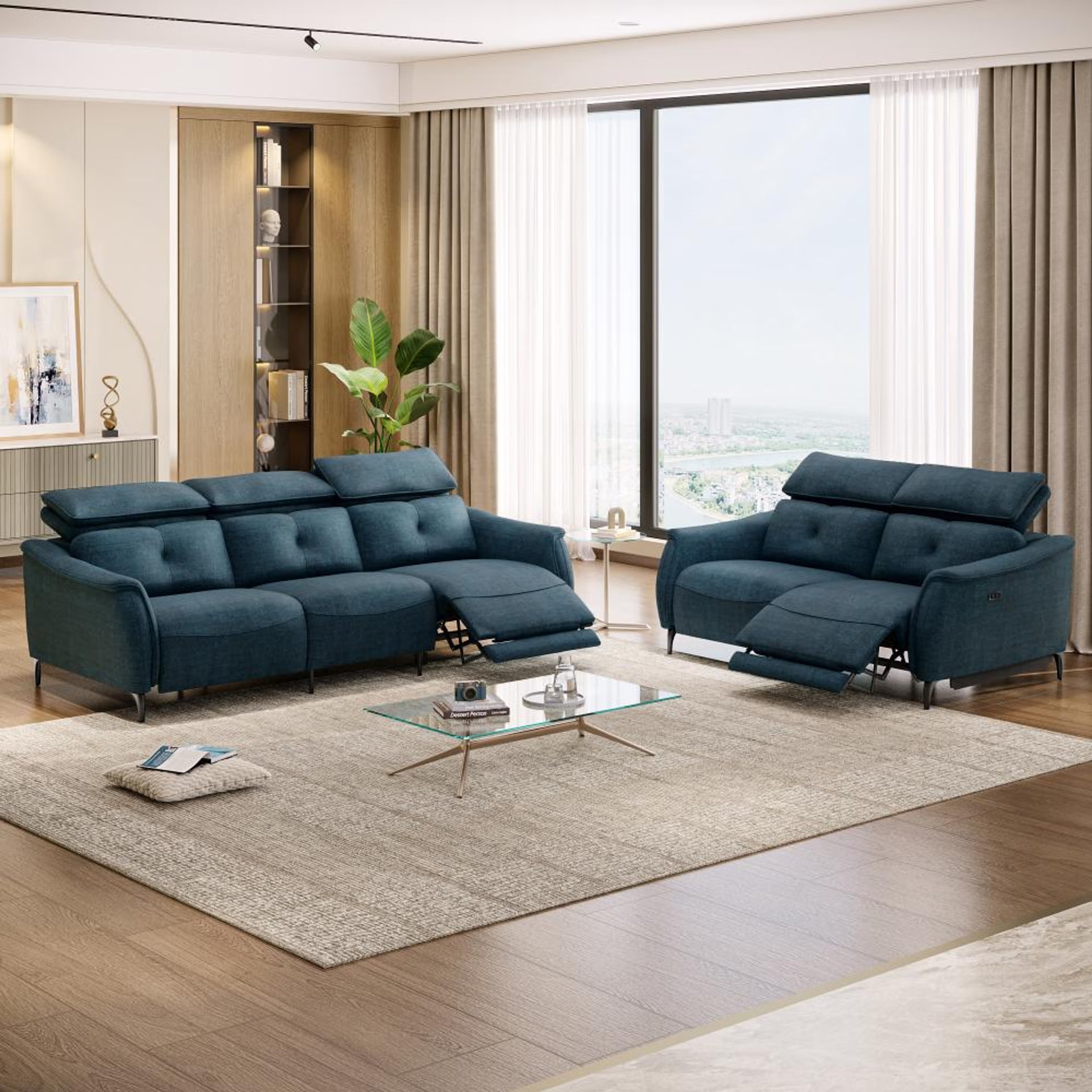 Home 35 Wakefit Curacao With Motion Sofa Set (3+2) Seater Regular, With Motion, Set (3+2 Right Motion), Deep Ocean
