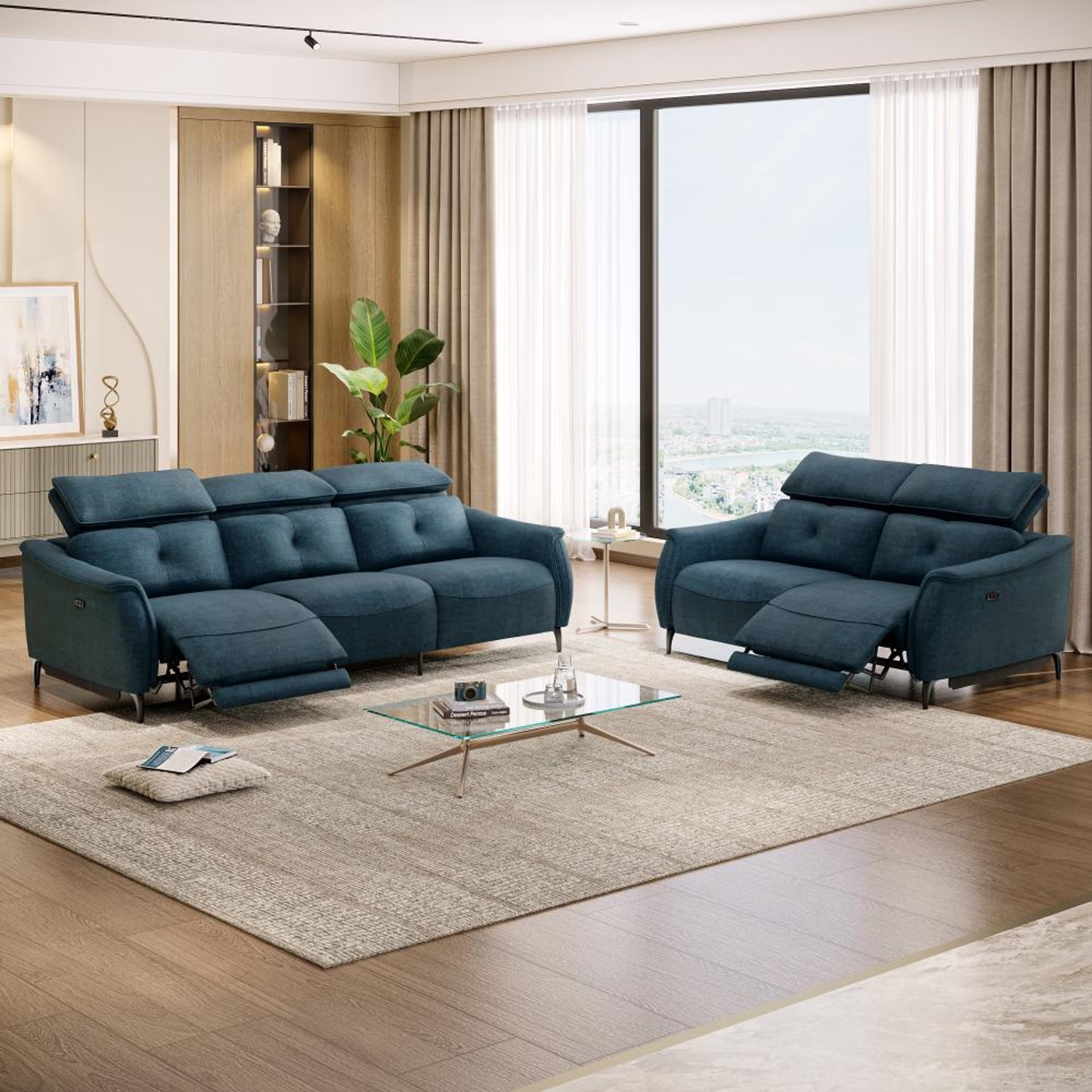 Wakefit Curacao With Motion Sofa Set (3+2) Seater Regular, With Motion, Set (3 Left + 2 Right Seater), Deep Ocean