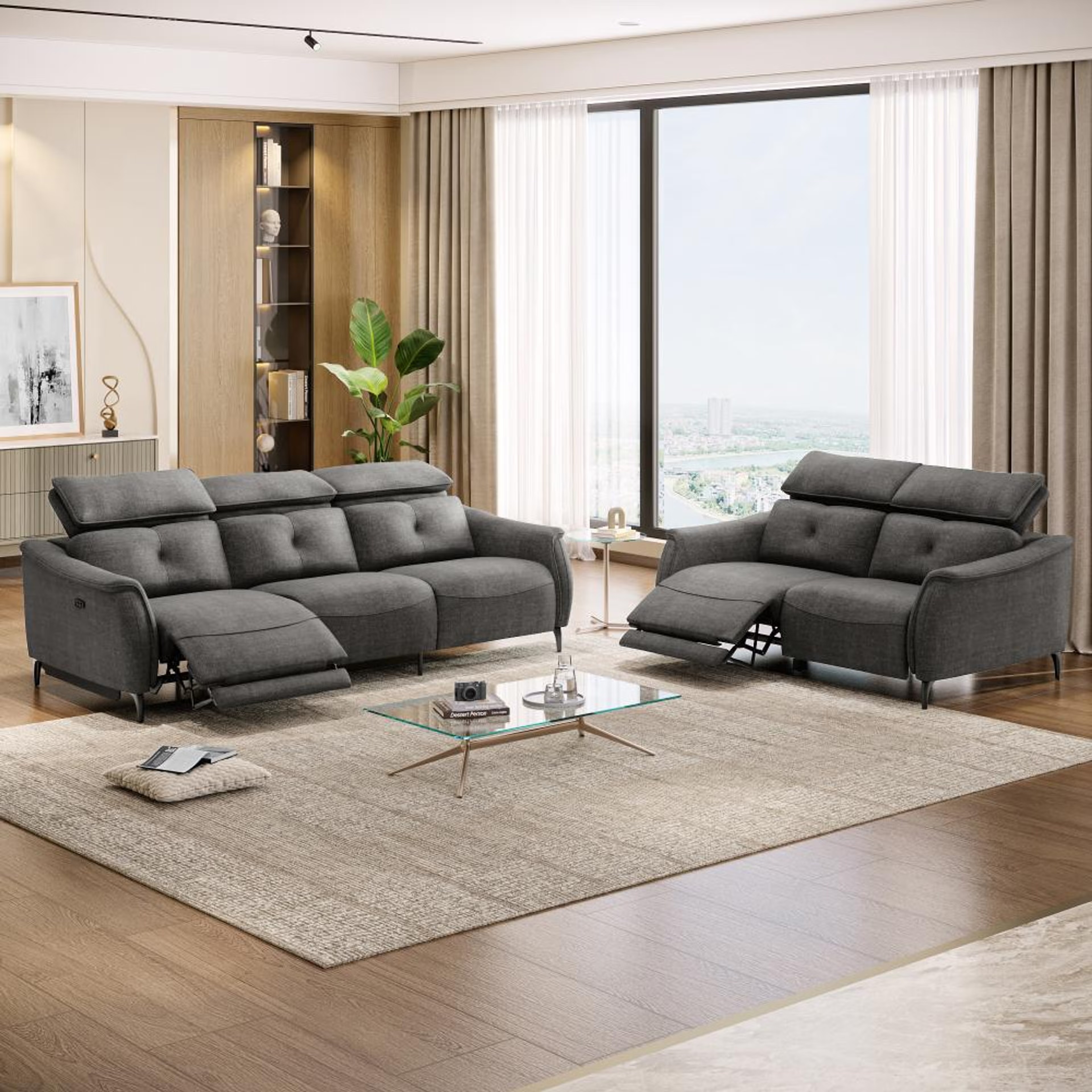 Wakefit Curacao With Motion Sofa Set (3+2) Seater Regular, With Motion, Set (3+2 Left Motion), Graphite
