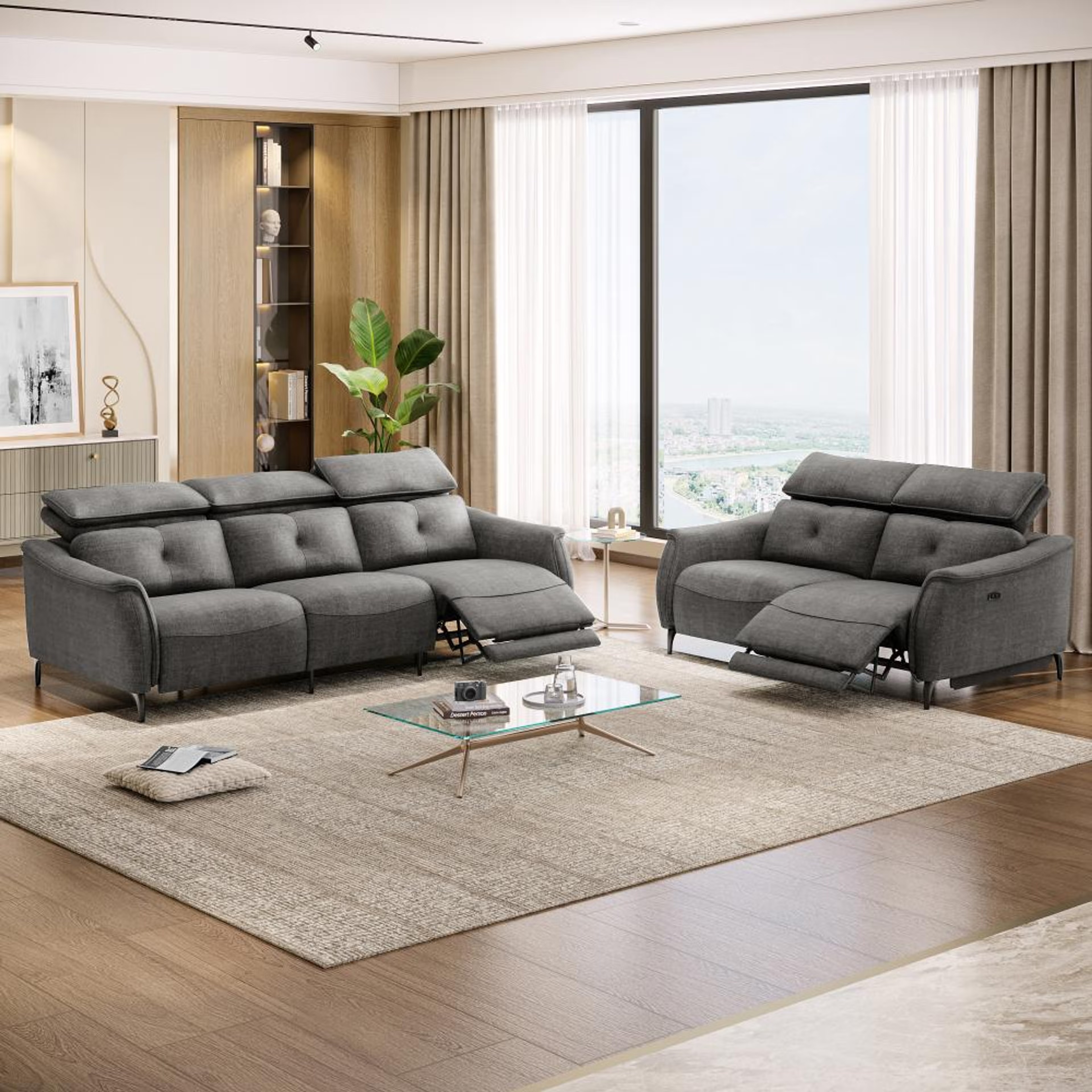 Wakefit Curacao With Motion Sofa Set (3+2) Seater Regular, With Motion, Set (3+2 Right Motion), Graphite