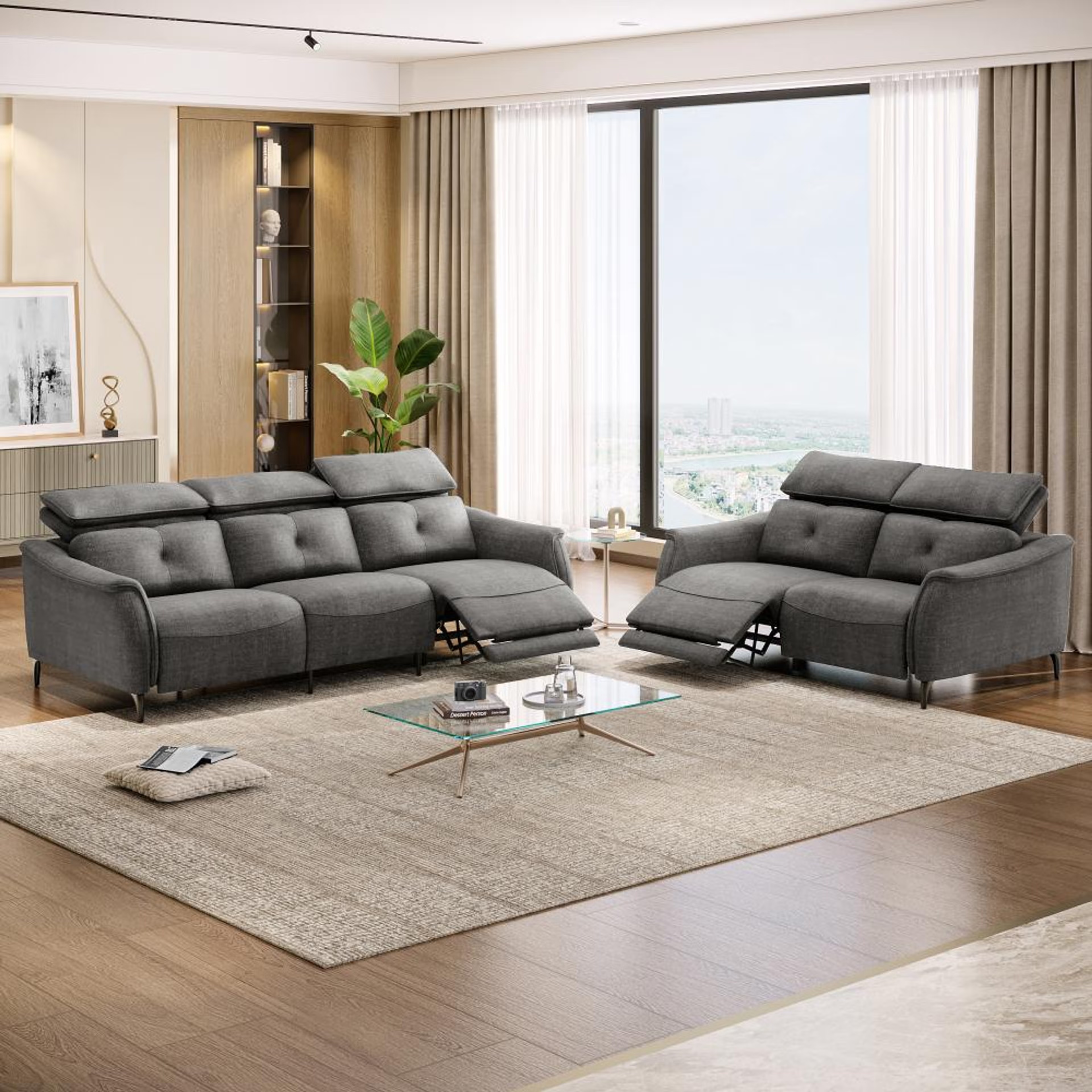 Home 43 Wakefit Curacao With Motion Sofa Set (3+2) Seater Regular, With Motion, Set (3 Right + 2 Left Seater), Graphite