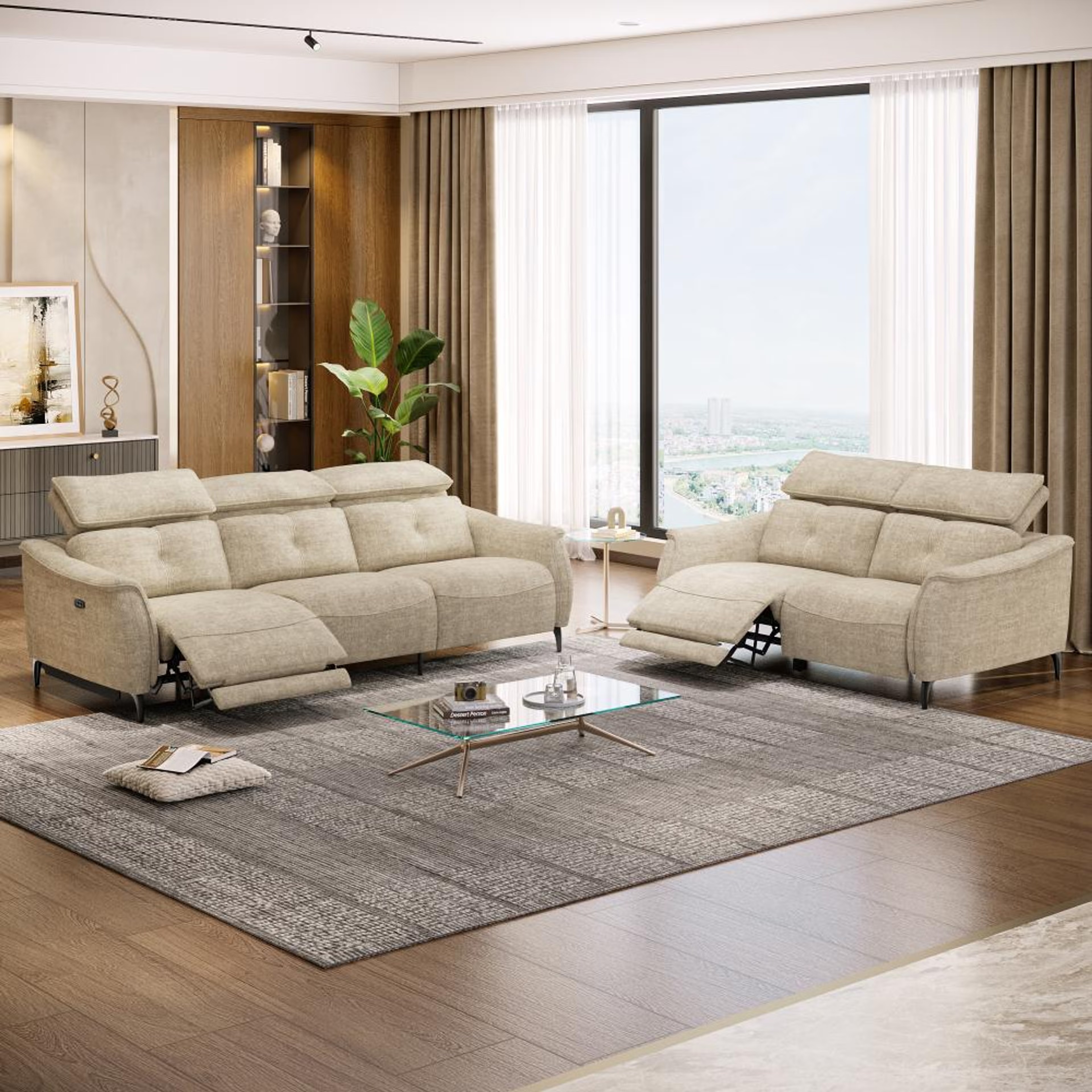 Home 39 Wakefit Curacao With Motion Sofa Set (3+2) Seater Regular, With Motion, Set (3+2 Left Motion), Beige