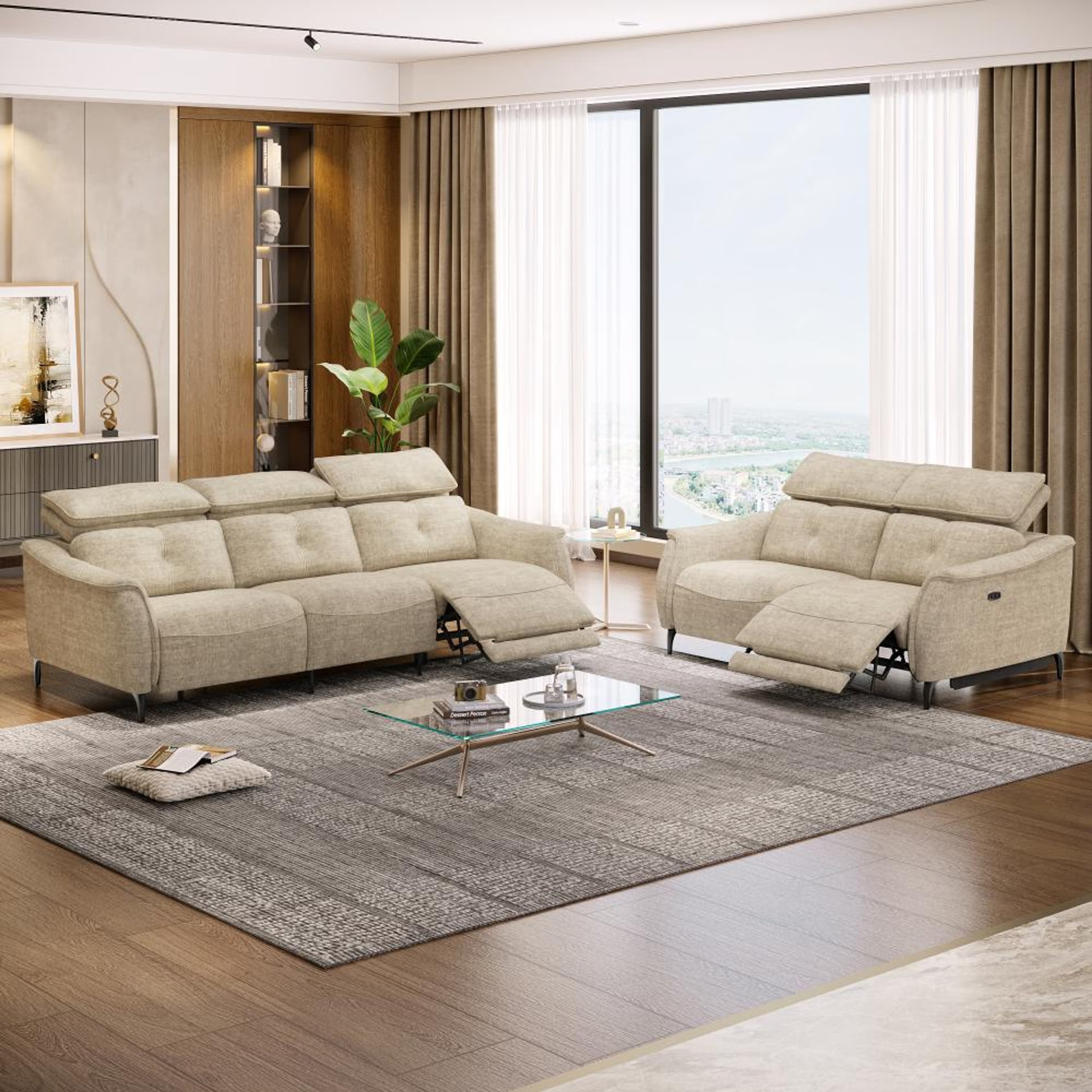 Wakefit Curacao With Motion Sofa Set (3+2) Seater Regular, With Motion, Set (3+2 Right Motion), Beige