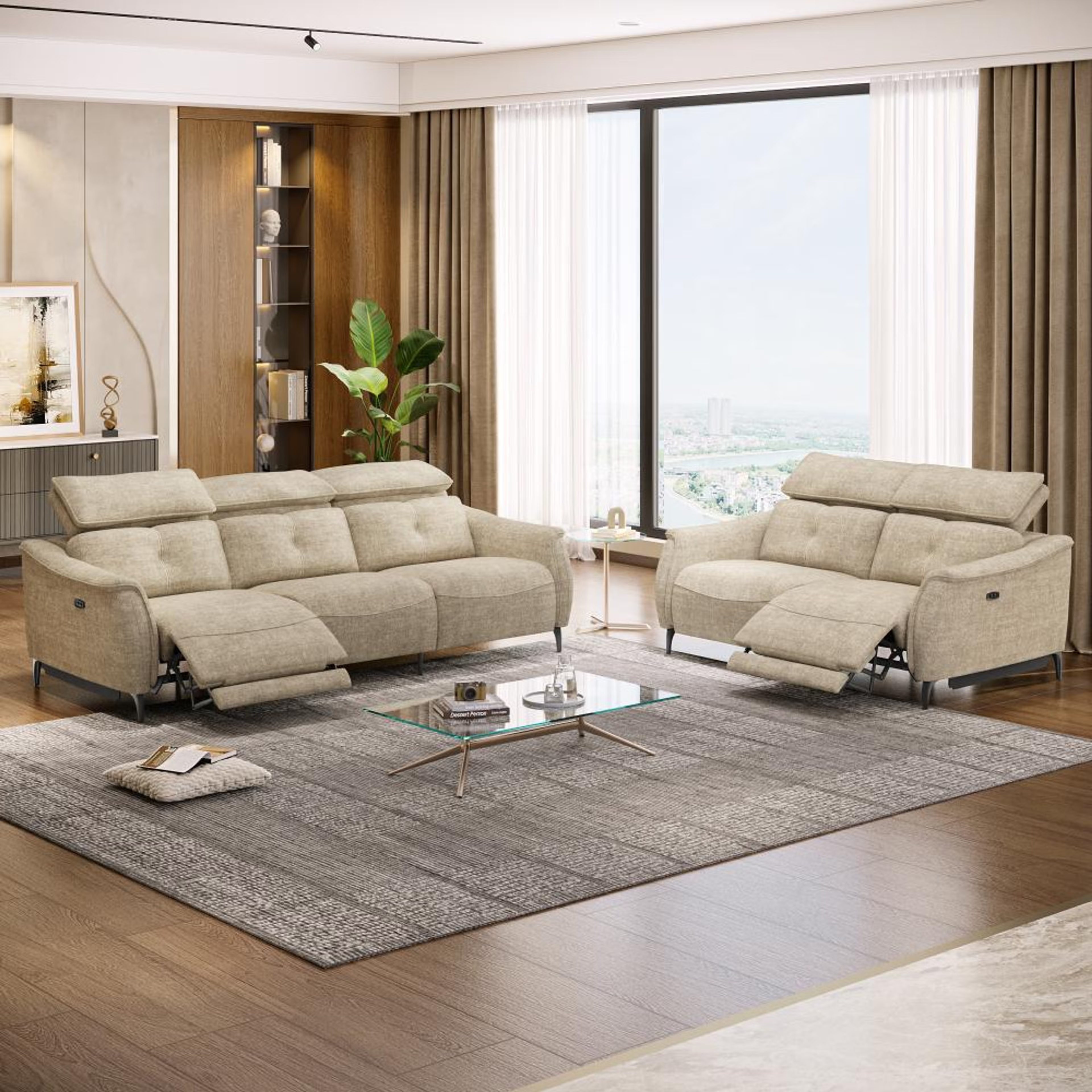 Wakefit Curacao With Motion Sofa Set (3+2) Seater Regular, With Motion, Set (3 Left + 2 Right Seater), Beige