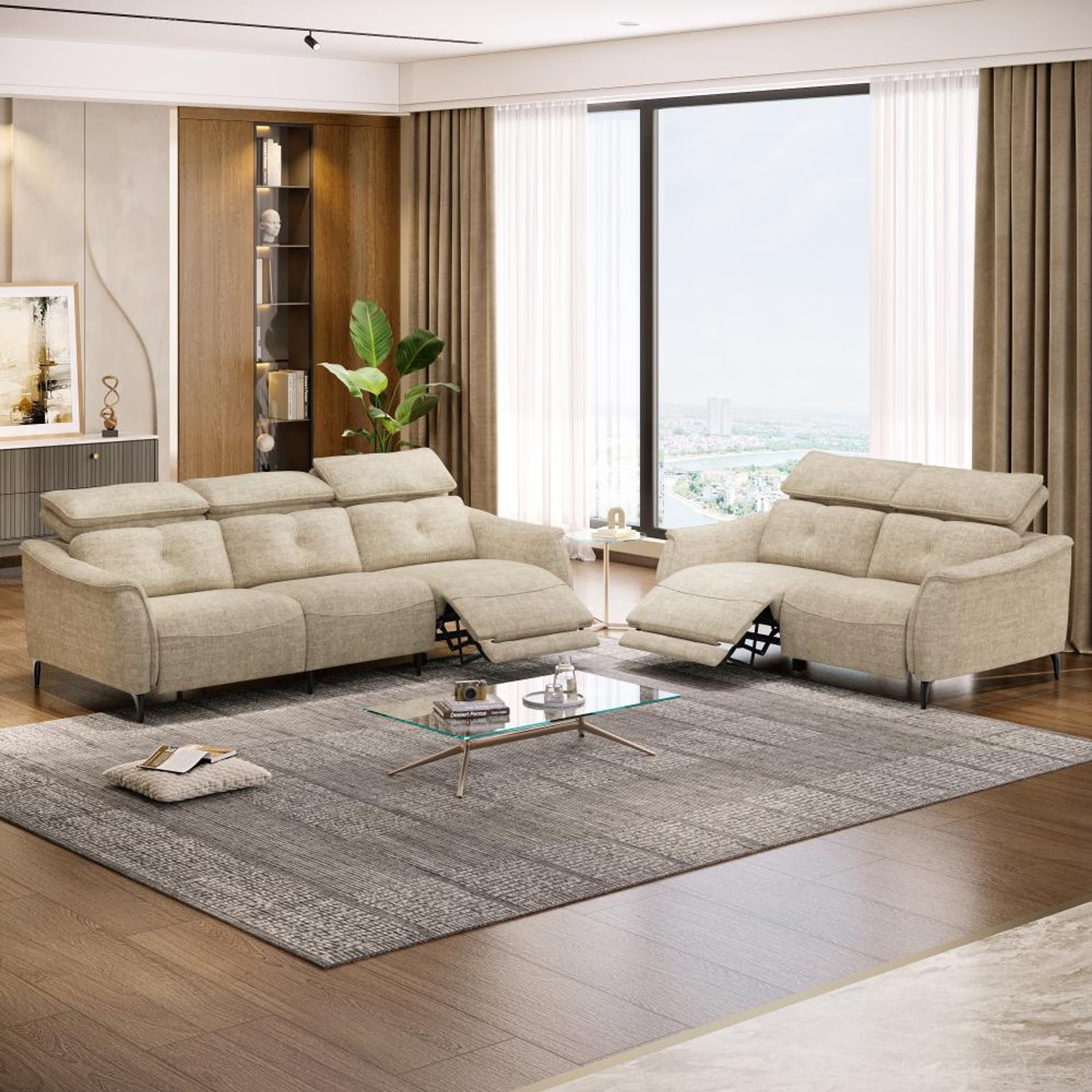 Wakefit Curacao With Motion Sofa Set (3+2) Seater Regular, With Motion, Set (3 Right + 2 Left Seater), Beige