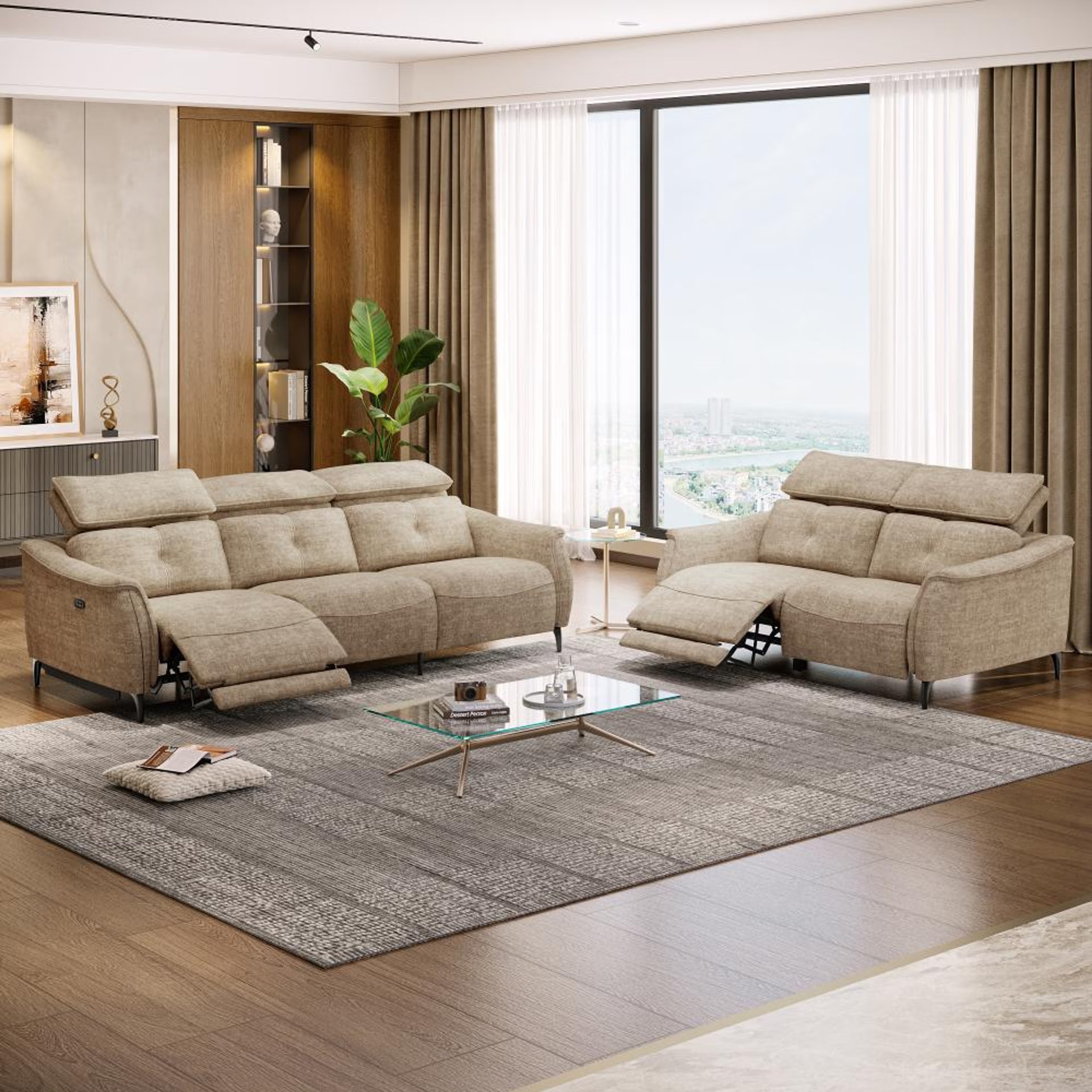Home 44 Wakefit Curacao With Motion Sofa Set (3+2) Seater Regular, With Motion, Set (3+2 Left Motion), Taupe