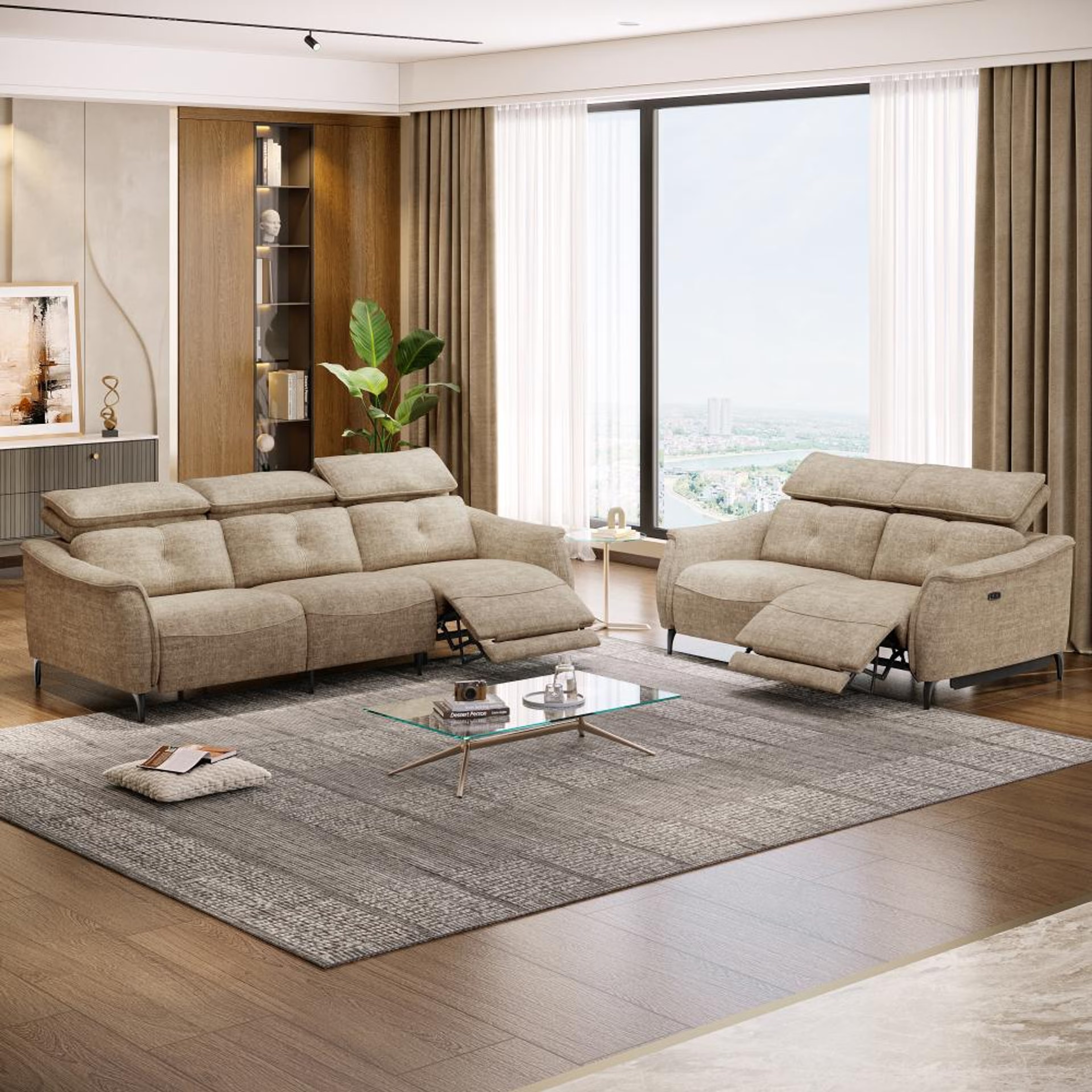 Wakefit Curacao With Motion Sofa Set (3+2) Seater Regular, With Motion, Set (3+2 Right Motion), Taupe