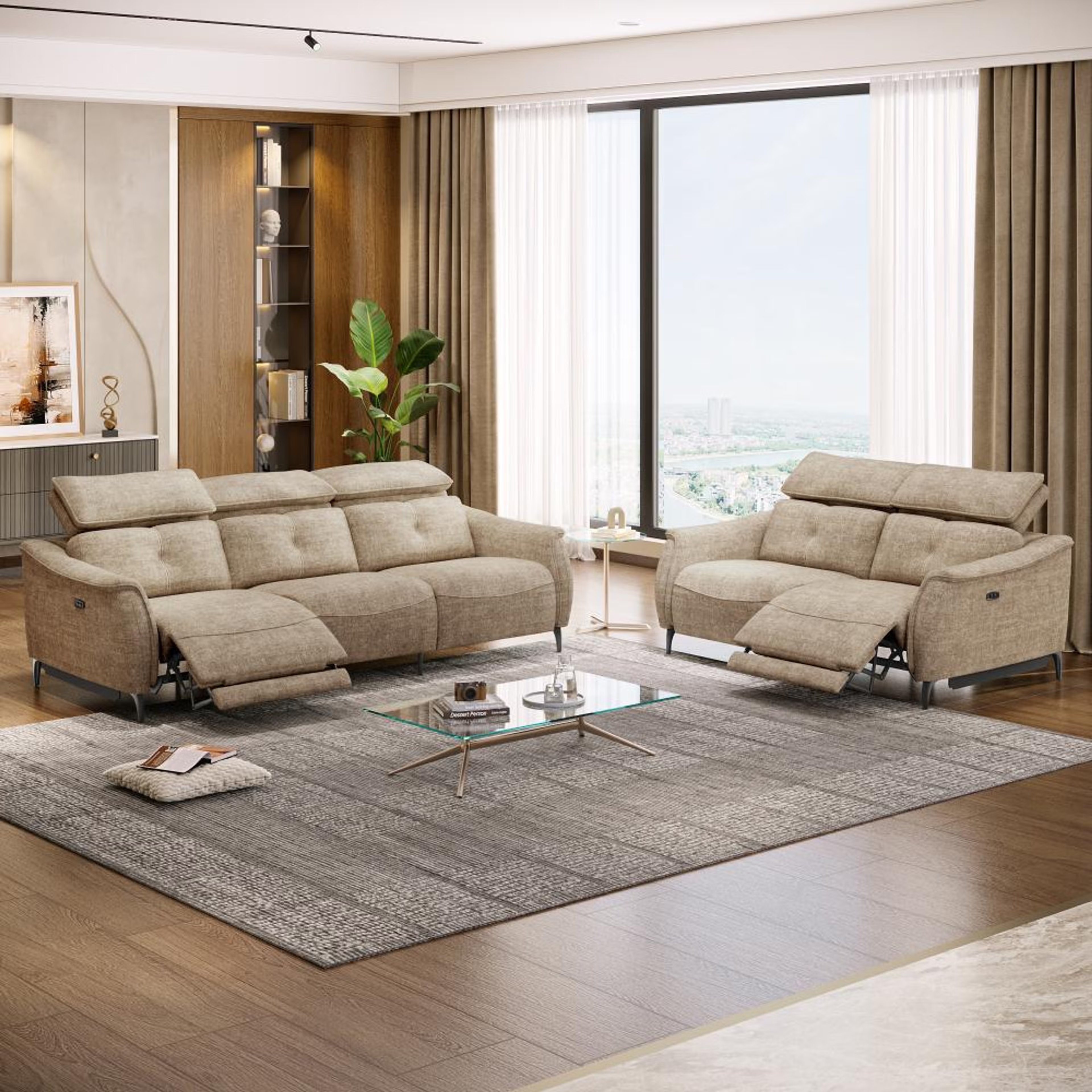 Wakefit Curacao With Motion Sofa Set (3+2) Seater Regular, With Motion, Set (3 Left + 2 Right Seater), Taupe