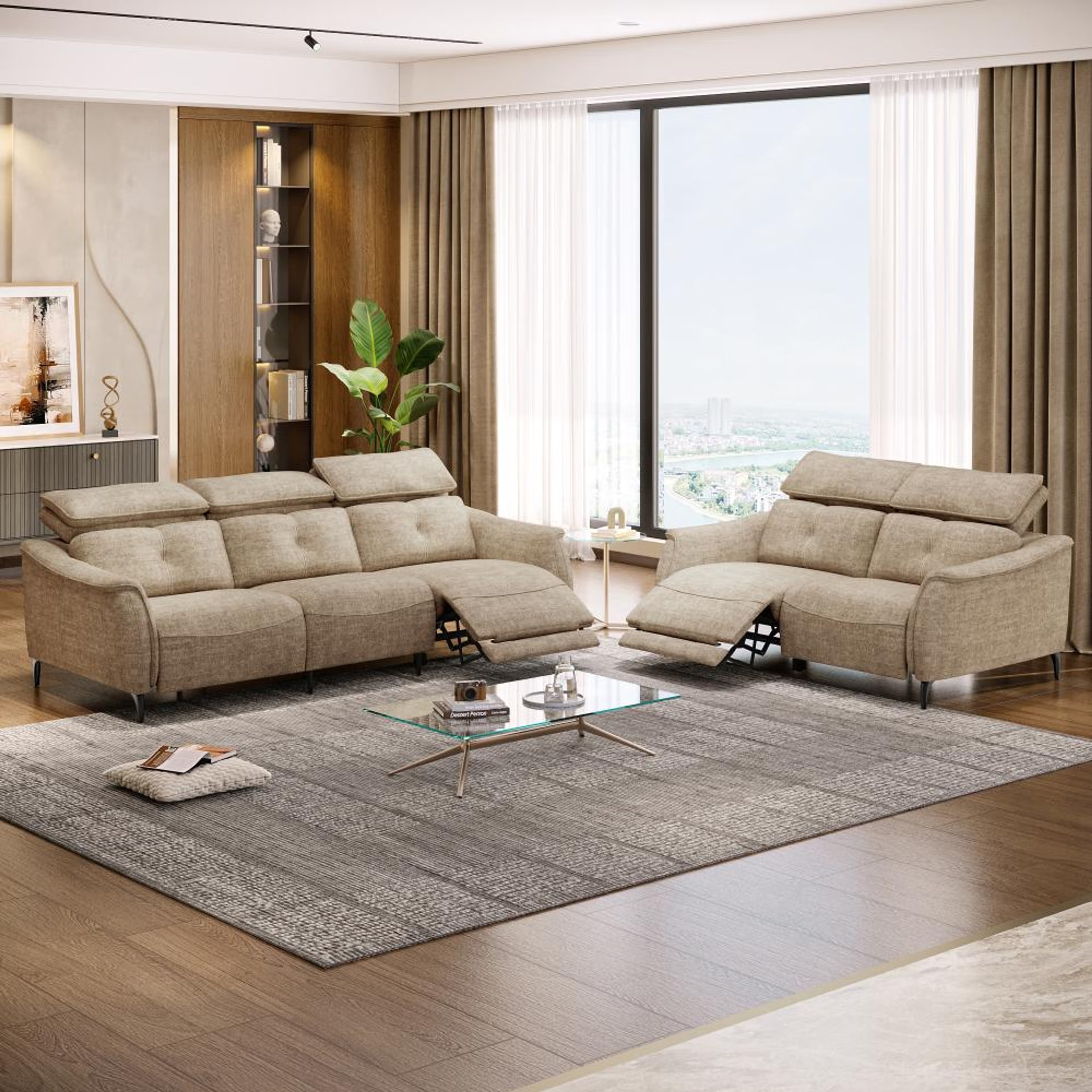 Wakefit Curacao With Motion Sofa Set (3+2) Seater Regular, With Motion, Set (3 Right + 2 Left Seater), Taupe