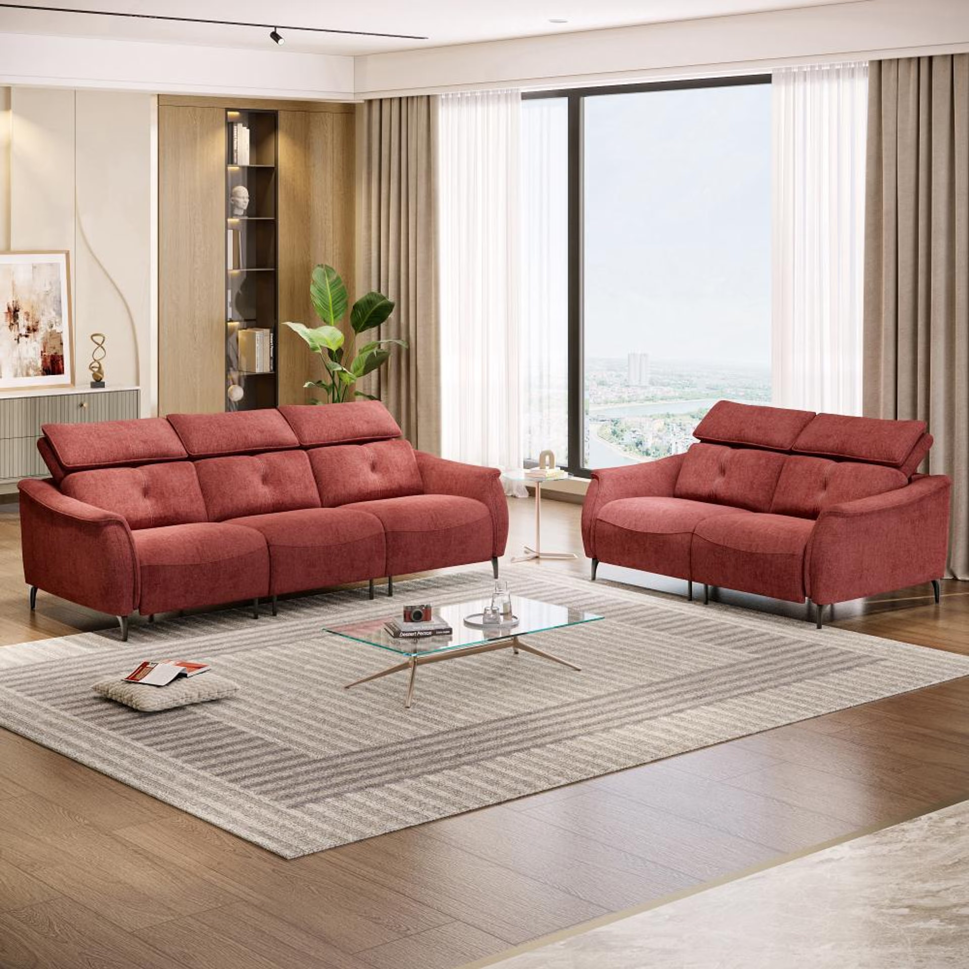 Home 43 Wakefit Curacao Without Motion Sofa Set (3+2) Seater Regular, Without Motion, Set (3+2), Maroon