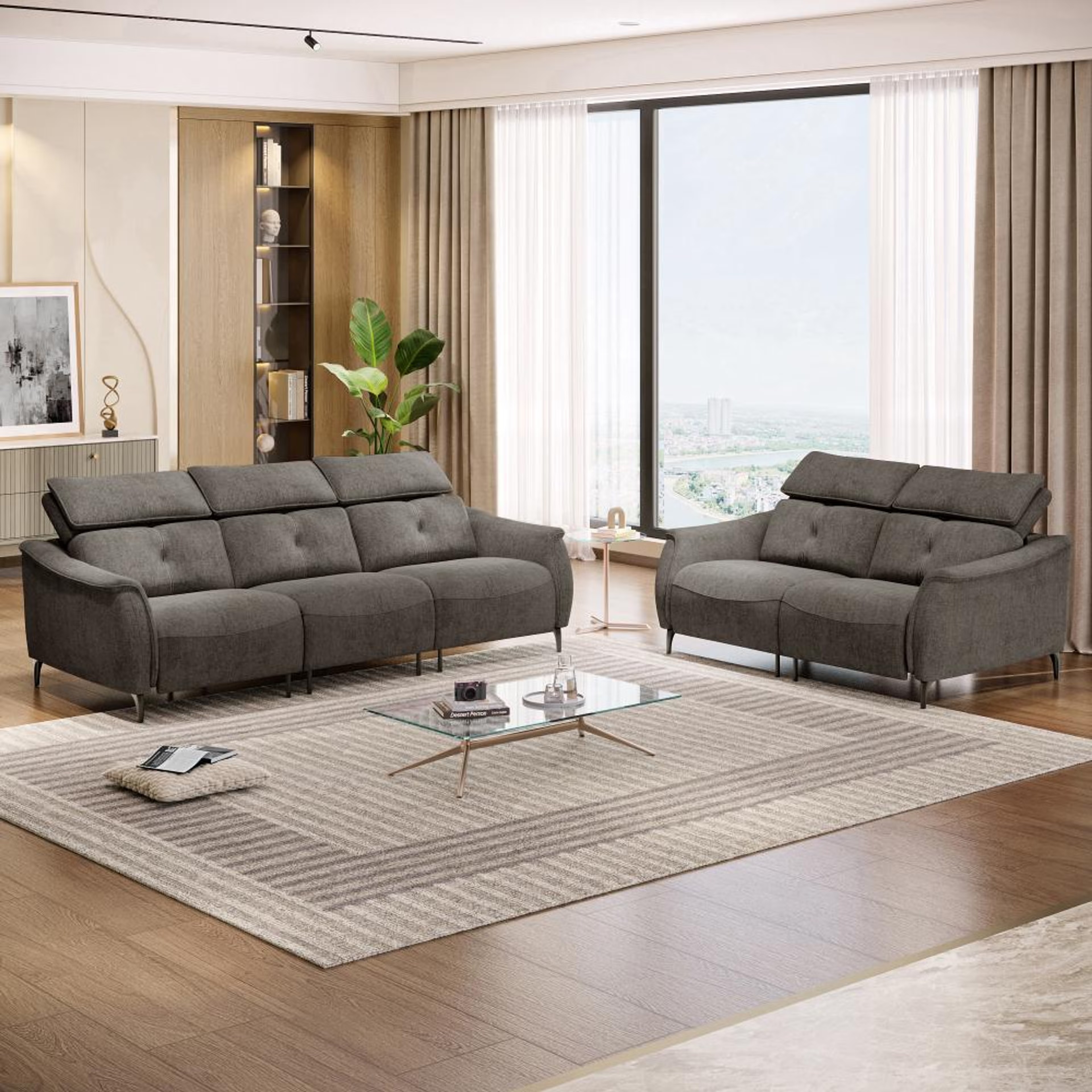 Wakefit Curacao Without Motion Sofa Set (3+2) Seater Regular, Without Motion, Set (3+2), Brown
