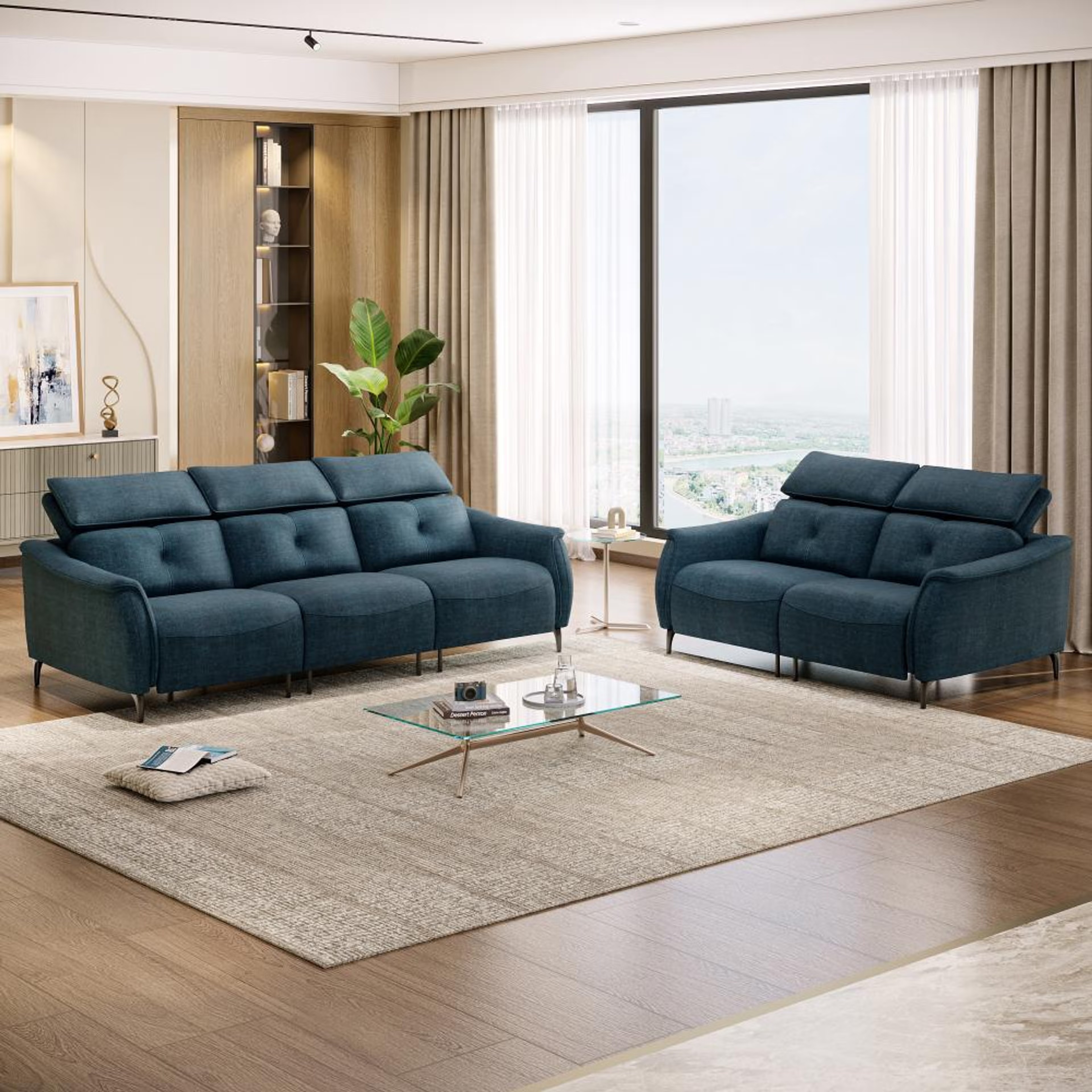 Home 33 Wakefit Curacao Without Motion Sofa Set (3+2) Seater Regular, Without Motion, Set (3+2), Deep Ocean