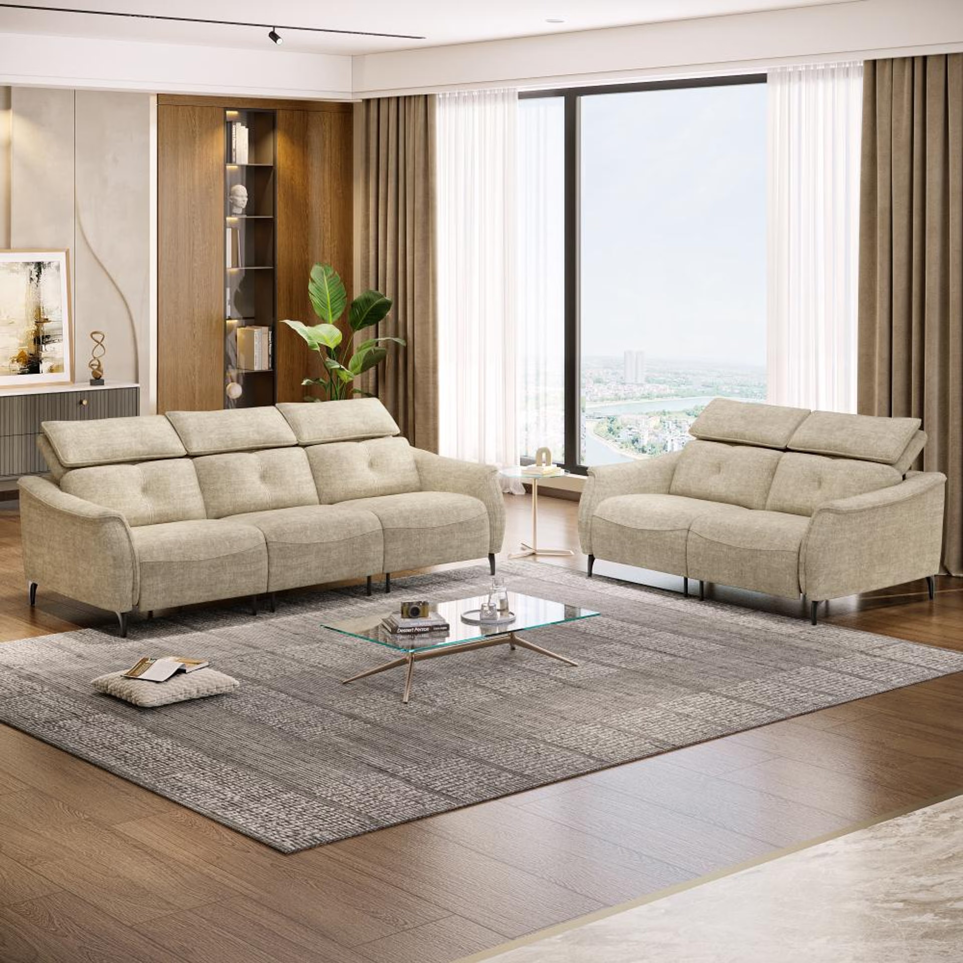 Home 33 Wakefit Curacao Without Motion Sofa Set (3+2) Seater Regular, Without Motion, Set (3+2), Beige