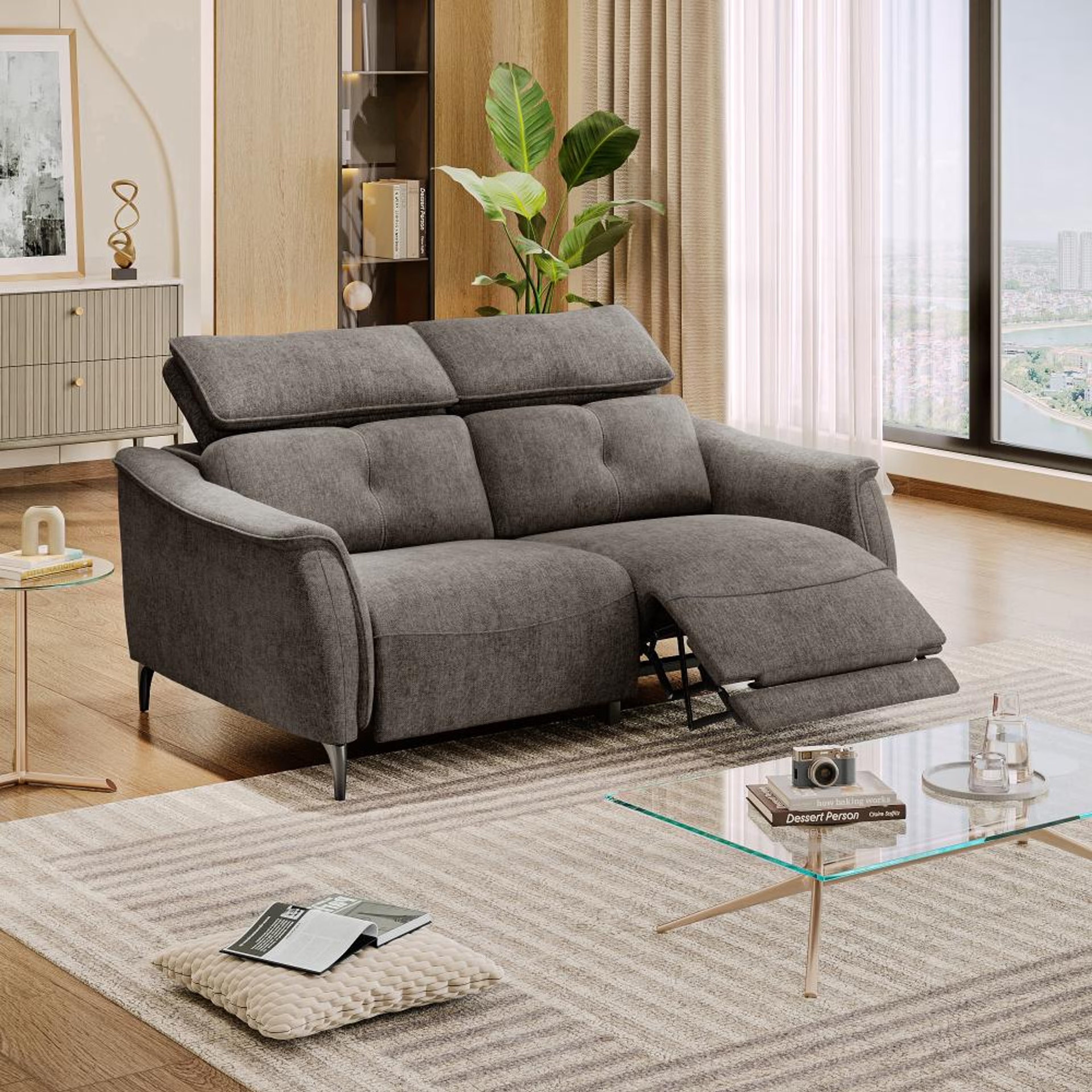 Wakefit Curacao Sofa With Motion - Two Seater Regular, With Motion, Two Seater with Right Motion, Grey