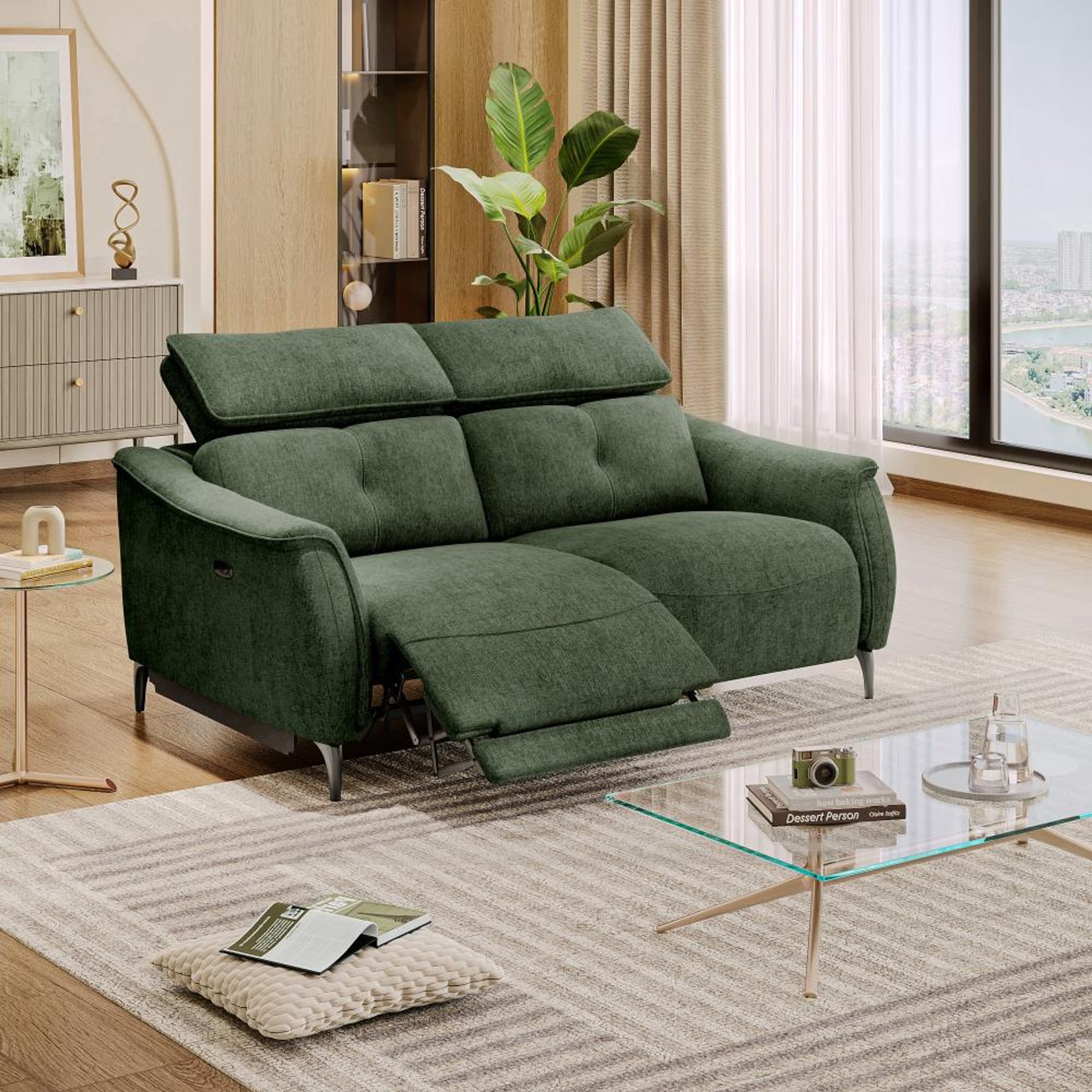 Wakefit Curacao Sofa With Motion - Two Seater Regular, With Motion, Two Seater with Left Motion, Green