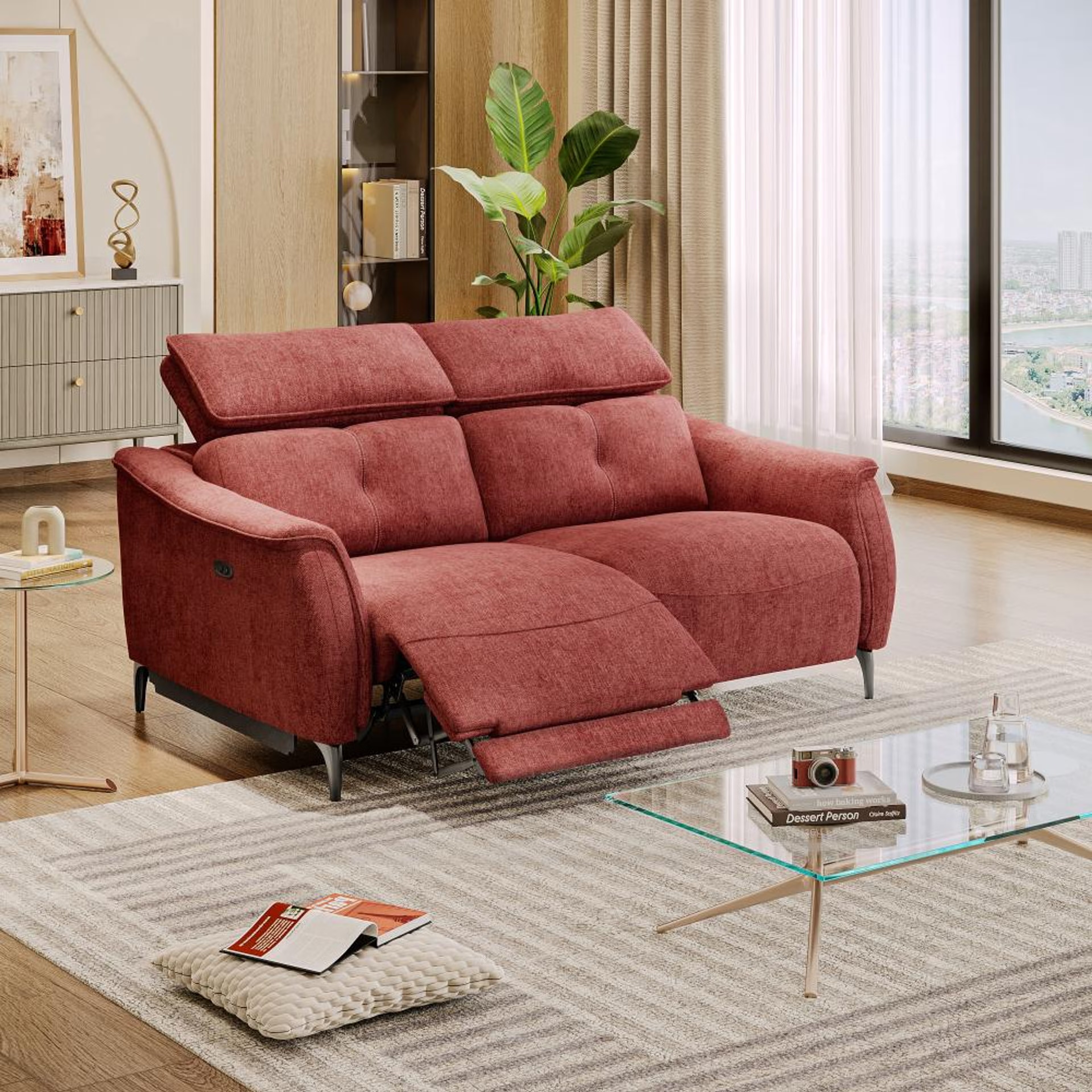 Wakefit Curacao Sofa With Motion - Two Seater Regular, With Motion, Two Seater with Left Motion, Maroon