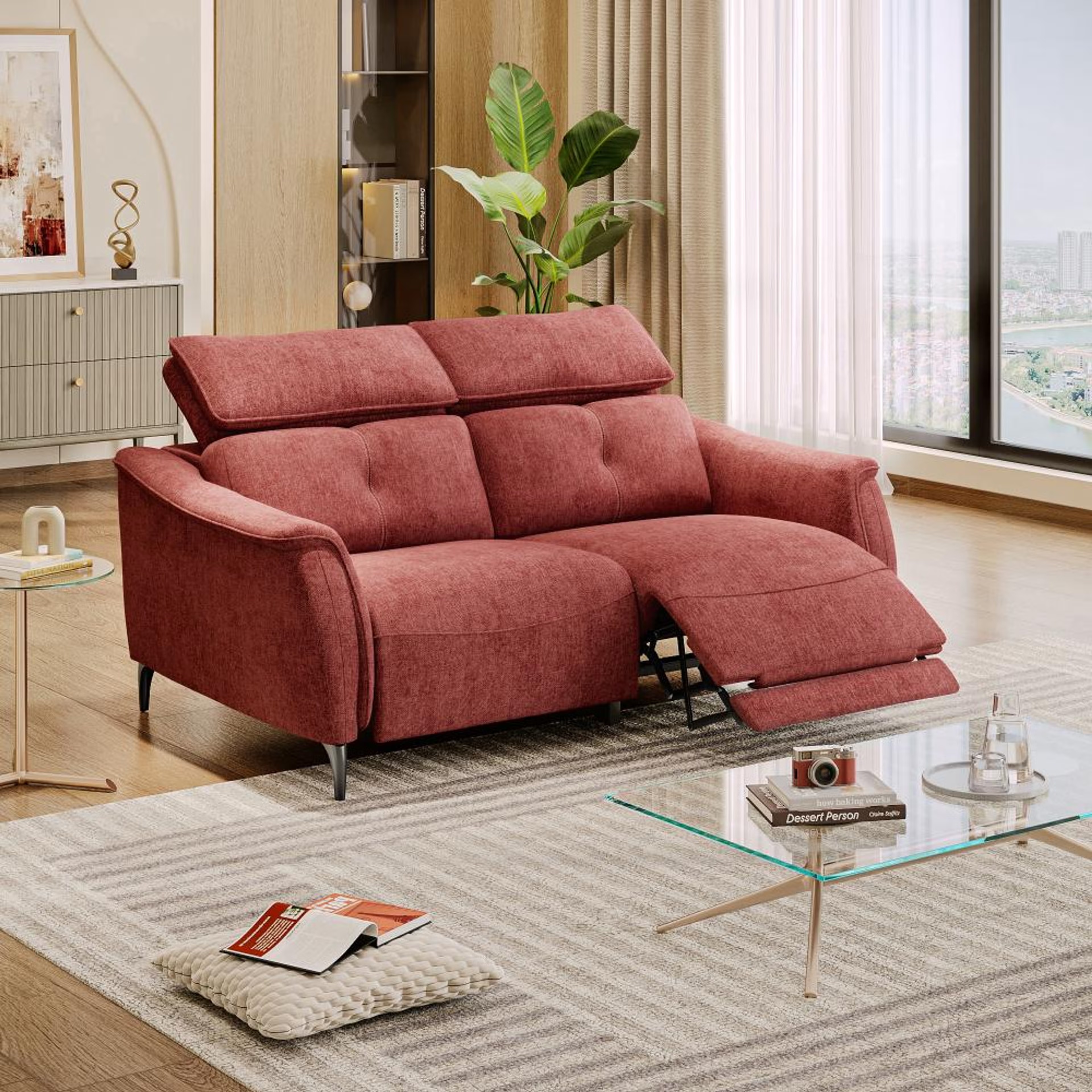 Wakefit Curacao Sofa With Motion - Two Seater Regular, With Motion, Two Seater with Right Motion, Maroon