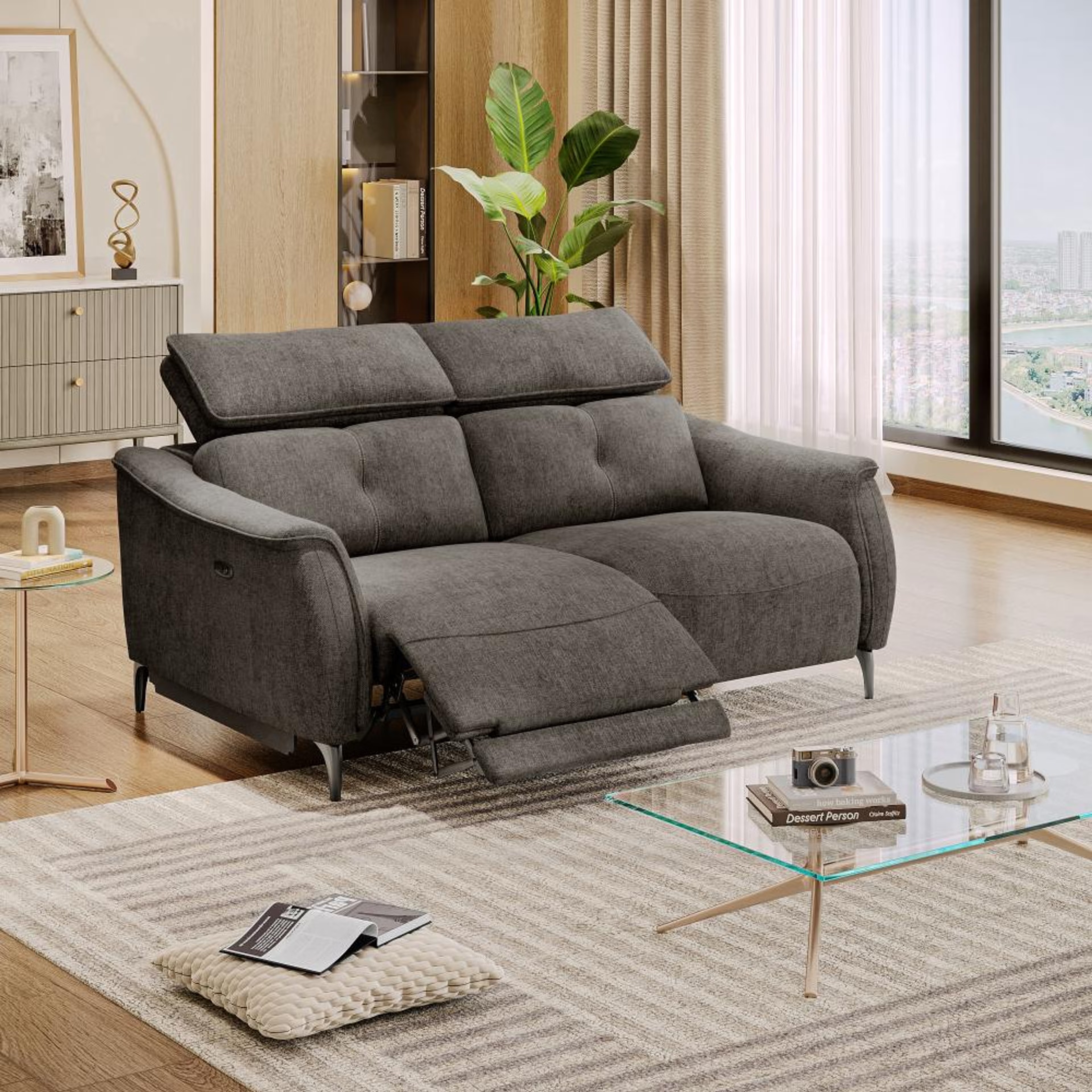 Wakefit Curacao Sofa With Motion - Two Seater Regular, With Motion, Two Seater with Left Motion, Brown