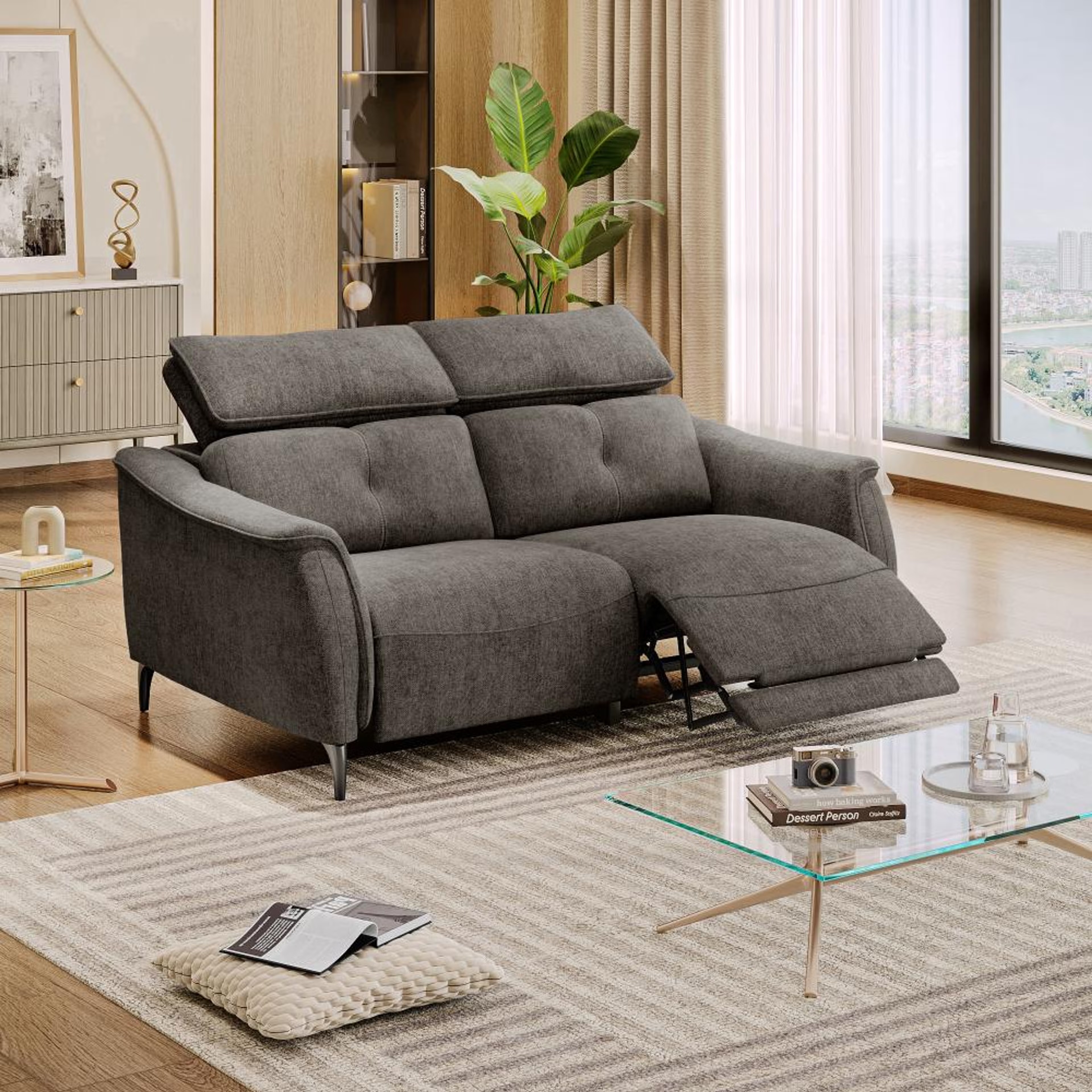 Wakefit Curacao Sofa With Motion - Two Seater Regular, With Motion, Two Seater with Right Motion, Brown