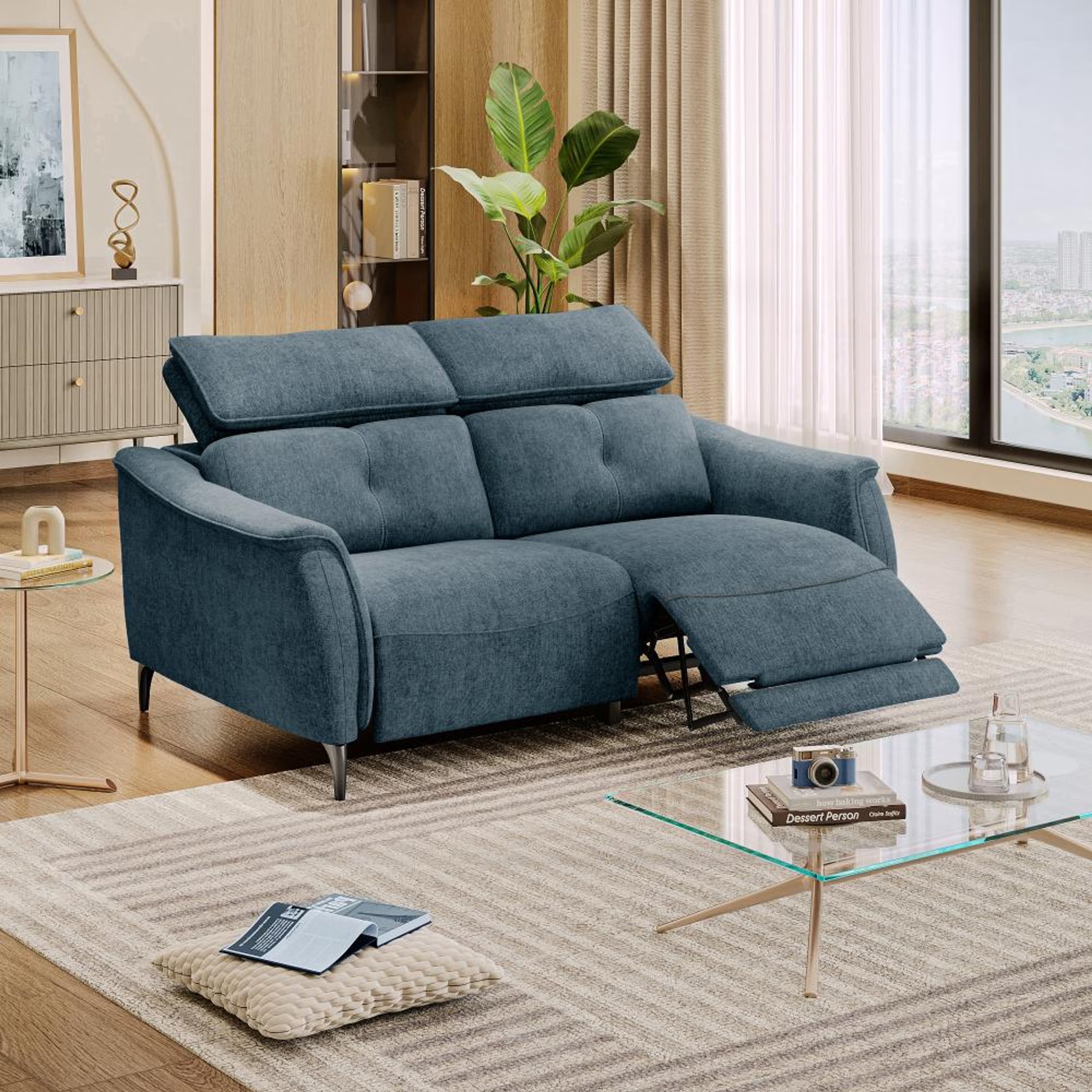 Wakefit Curacao Sofa With Motion - Two Seater Regular, With Motion, Two Seater with Right Motion, Blue