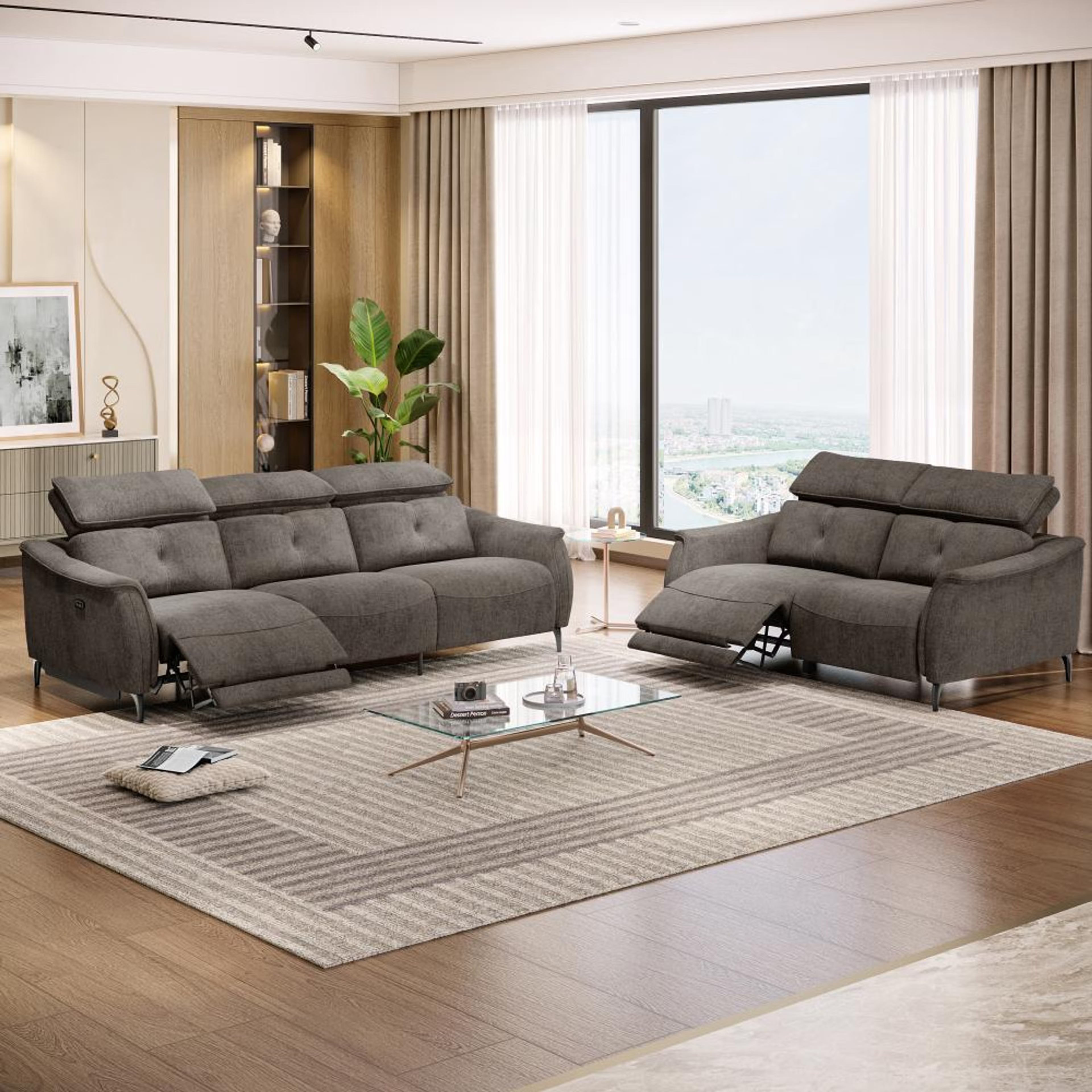 Wakefit Curacao With Motion Sofa Set (3+2) Seater Regular, With Motion, Set (3+2 Left Motion), Grey