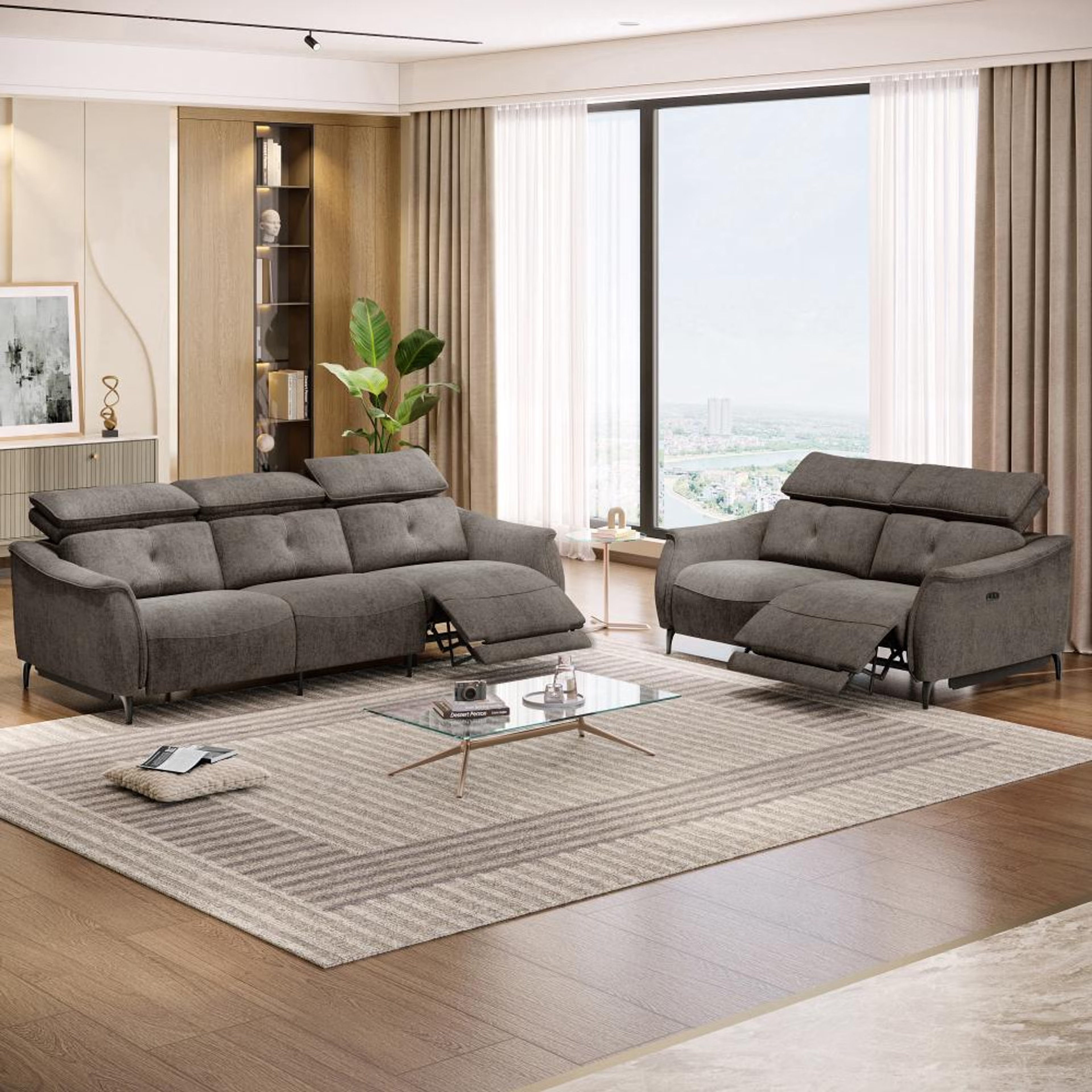 Wakefit Curacao With Motion Sofa Set (3+2) Seater Regular, With Motion, Set (3+2 Right Motion), Grey