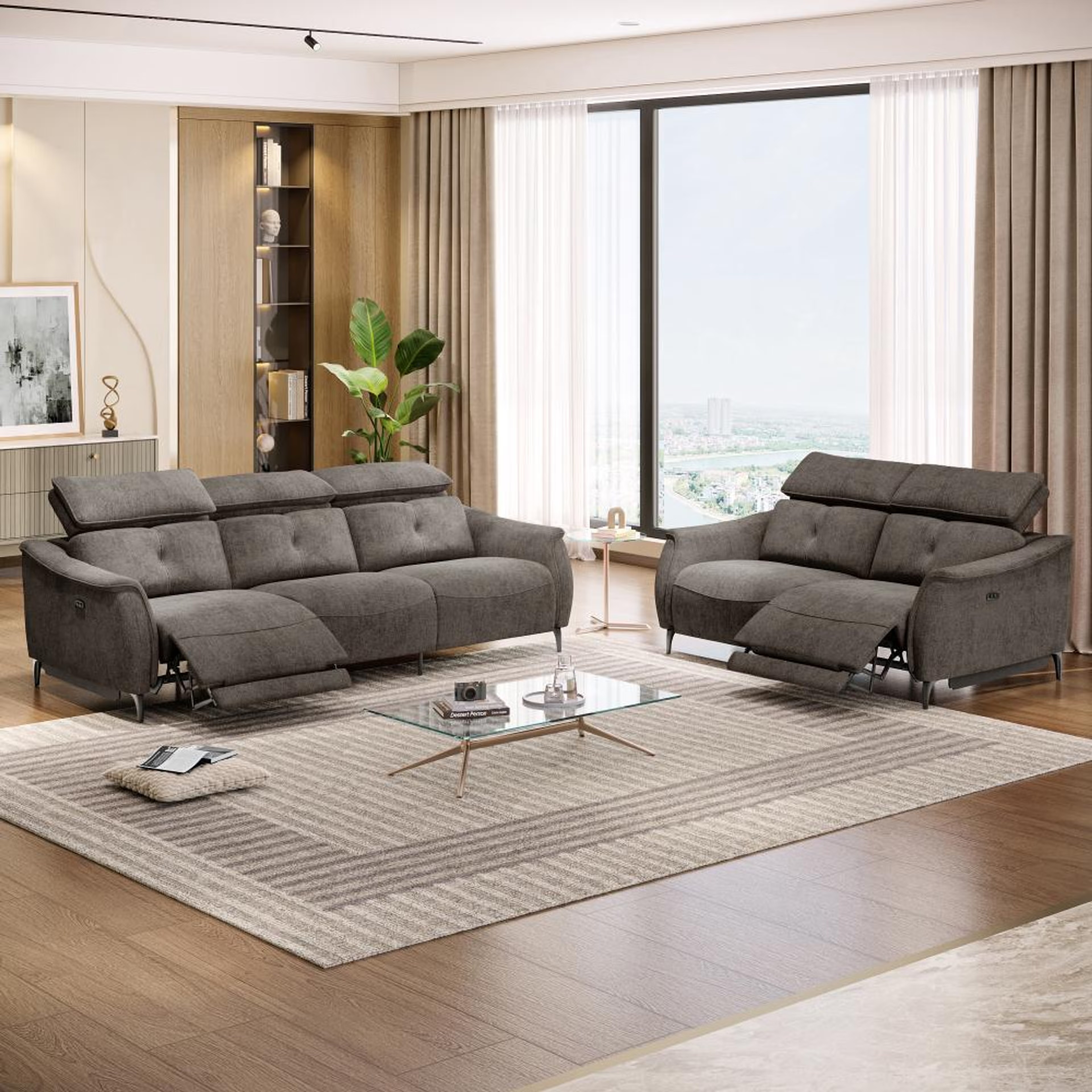 Home 30 Wakefit Curacao With Motion Sofa Set (3+2) Seater Regular, With Motion, Set (3 Left + 2 Right Seater), Grey