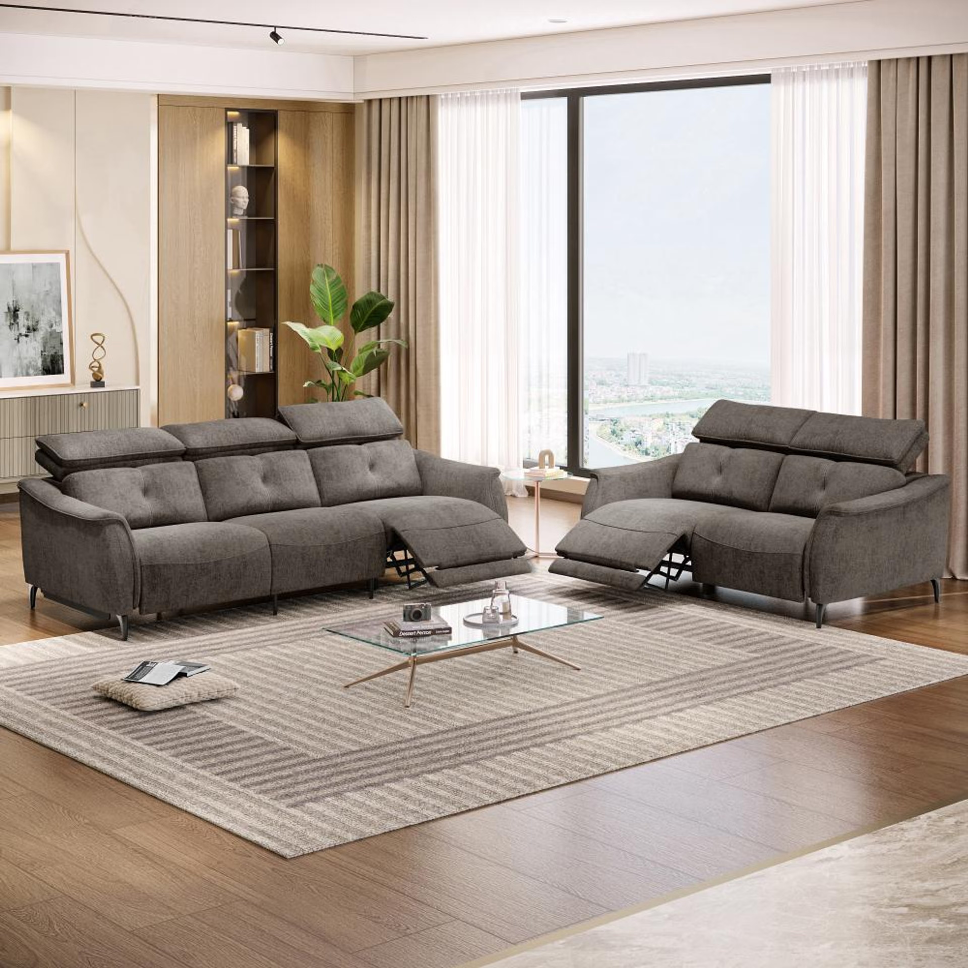 Wakefit Curacao With Motion Sofa Set (3+2) Seater Regular, With Motion, Set (3 Right + 2 Left Seater), Grey