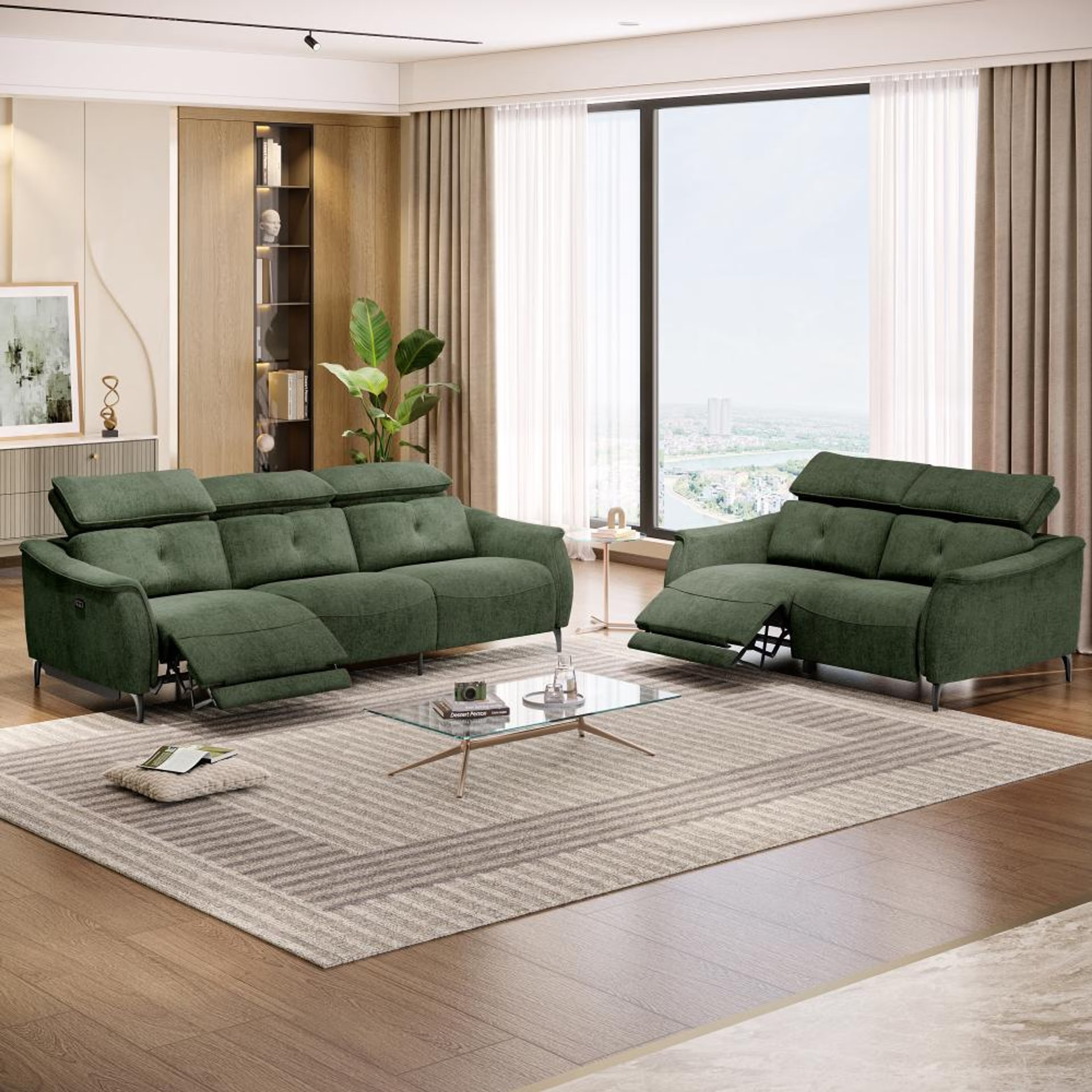 Wakefit Curacao With Motion Sofa Set (3+2) Seater Regular, With Motion, Set (3+2 Left Motion), Green
