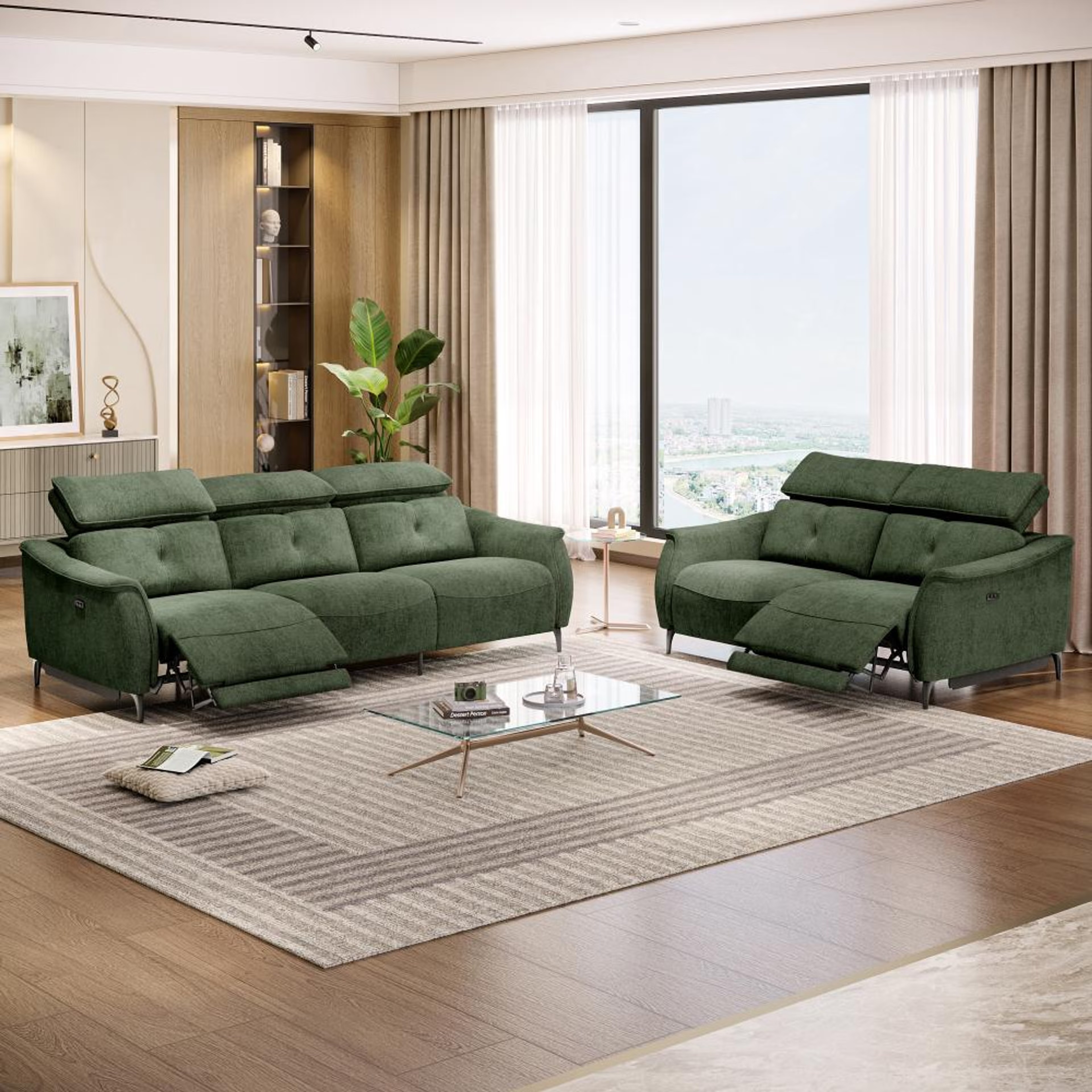 Home 41 Wakefit Curacao With Motion Sofa Set (3+2) Seater Regular, With Motion, Set (3 Left + 2 Right Seater), Green