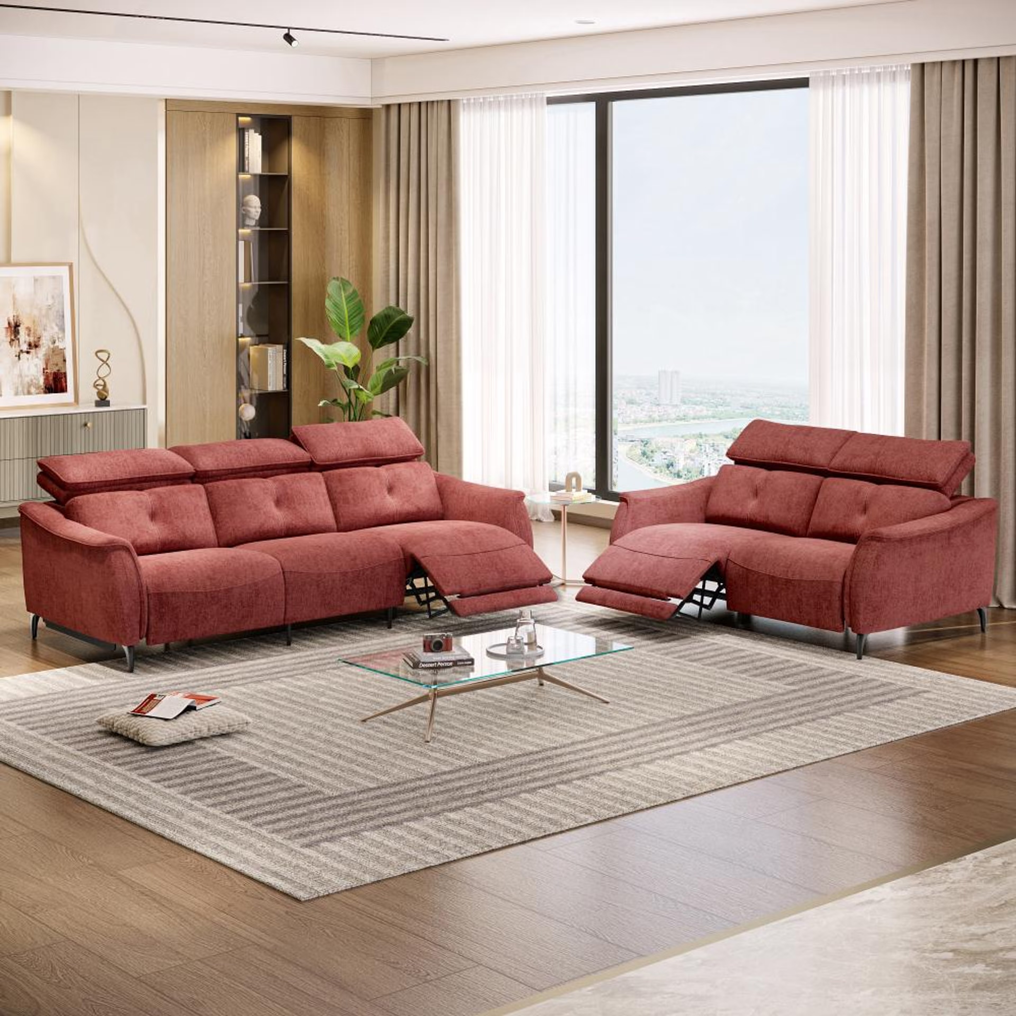Home 25 Wakefit Curacao With Motion Sofa Set (3+2) Seater Regular, With Motion, Set (3 Right + 2 Left Seater), Maroon