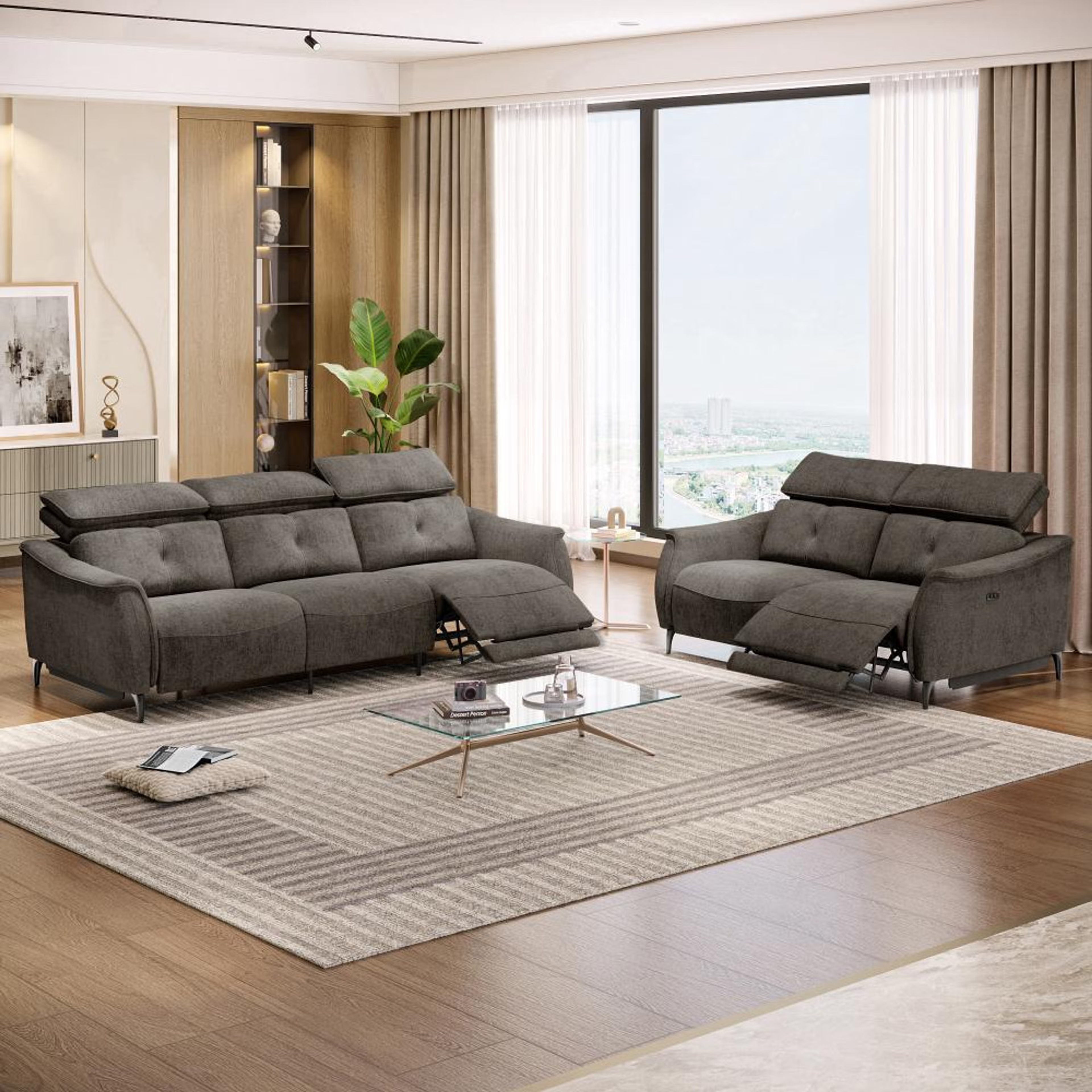 Wakefit Curacao With Motion Sofa Set (3+2) Seater Regular, With Motion, Set (3+2 Right Motion), Brown